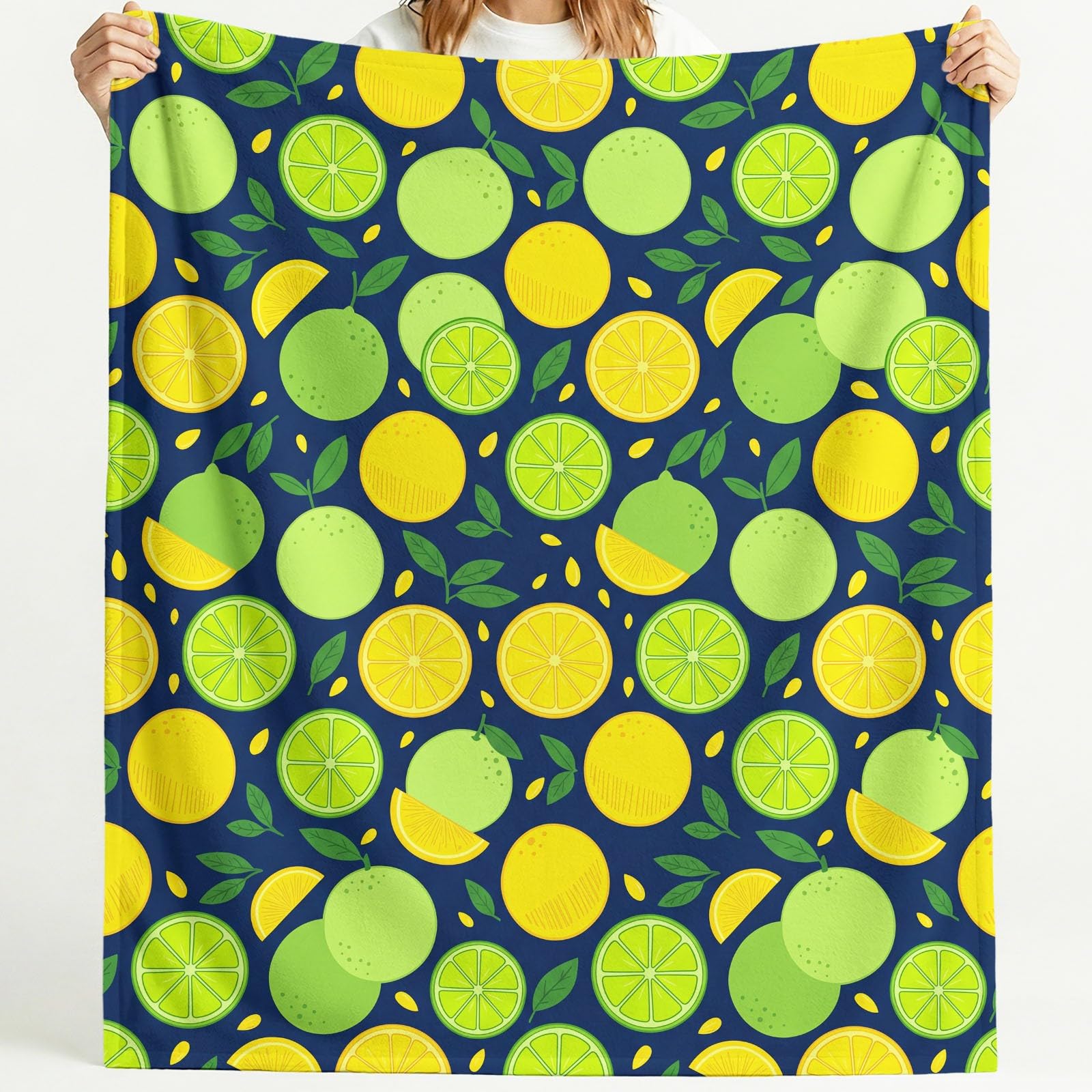 Generisch Koc polarowy, tropikalny, żywy owoc cytrusowy, owoce, 180 x 200 cm, koc na kanapę, puszysty koc z mikrofibry, narzuta na sofę do sypialni