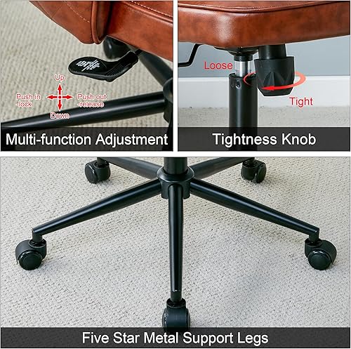 Miniatura 6 de Silla de oficina moderna de poliuretano para oficina en casa, altura ajustable de 360 , silla giratoria para computadora sin brazos con ruedas,