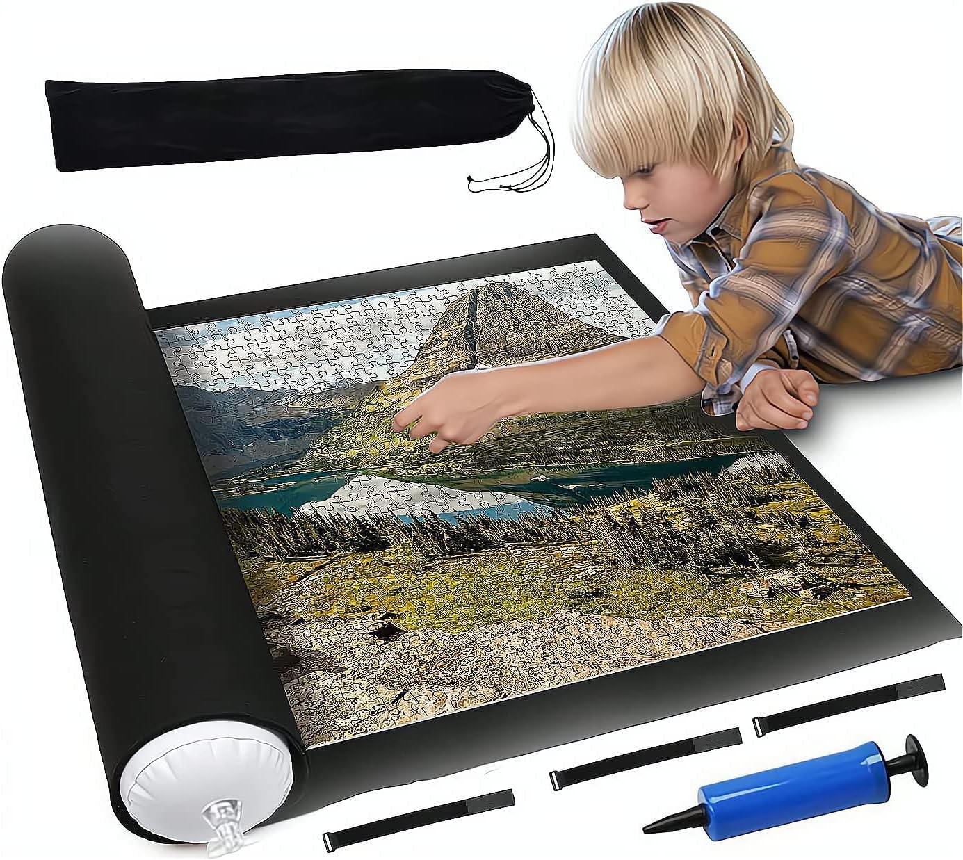 Felt Puzzle Roll Mat - Portable Jigsaw Mat for 1000-1500 Piece Puzzles, Travel Storage Bag, 26 x 46 Inches, Black