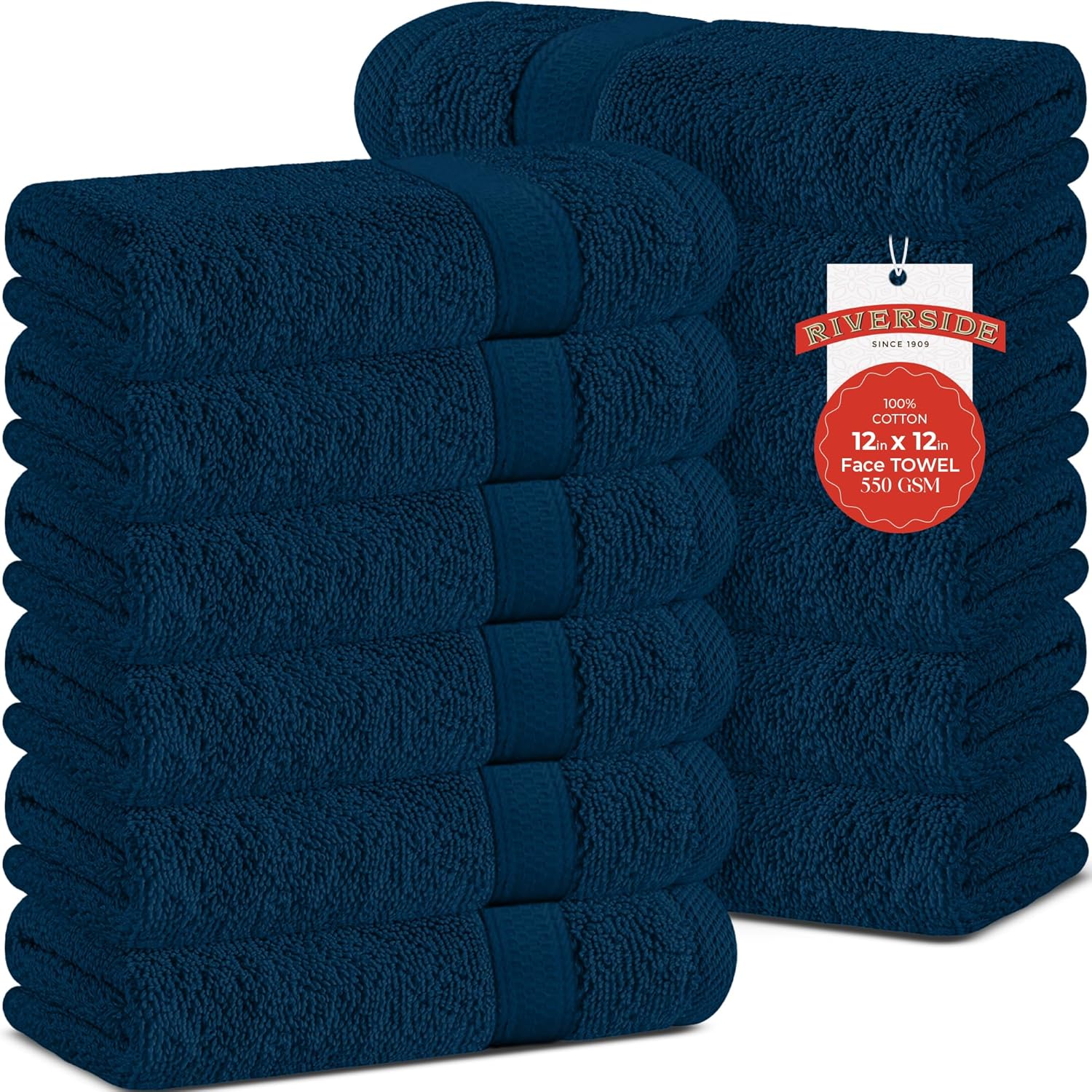 RIVERSIDE 12 Pack Premium 100 Cotton Face Wash Cloths 12 x 12 Inches Soft Absorbent Face Towels for