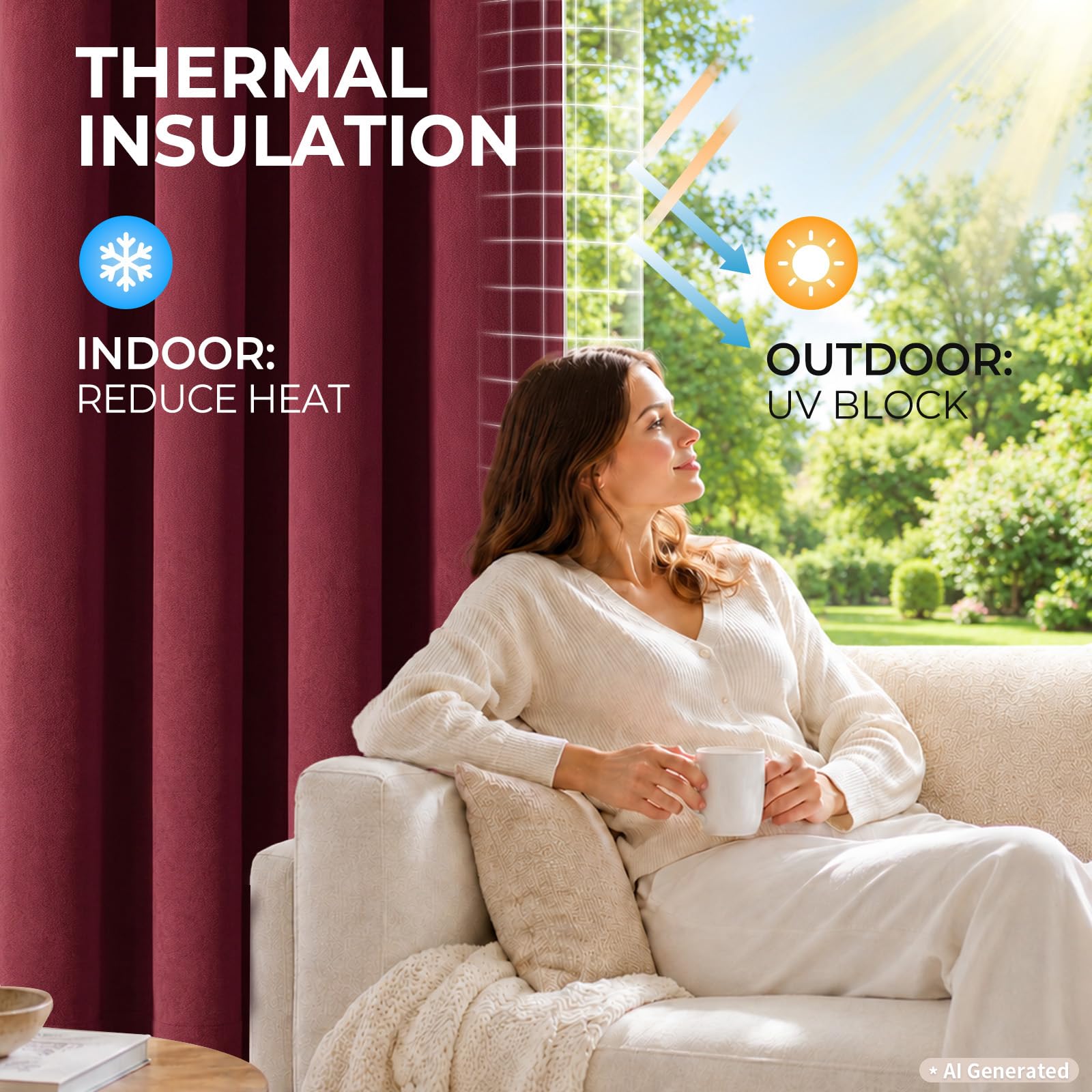 Ystyle Rideau Velours Thermiques Lot De 2, Rideau 100% Occultant, 140×225cm, Bourgogne