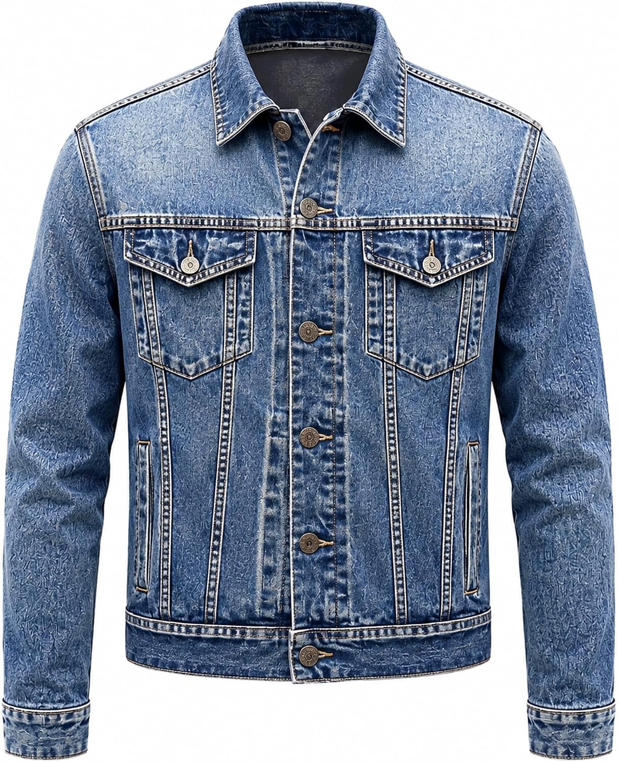 Mens Denim Jacket Distressed Comfortable Durable Flaps Slanted Front Pockets Lepal Jeans Trucker Jackets For Men