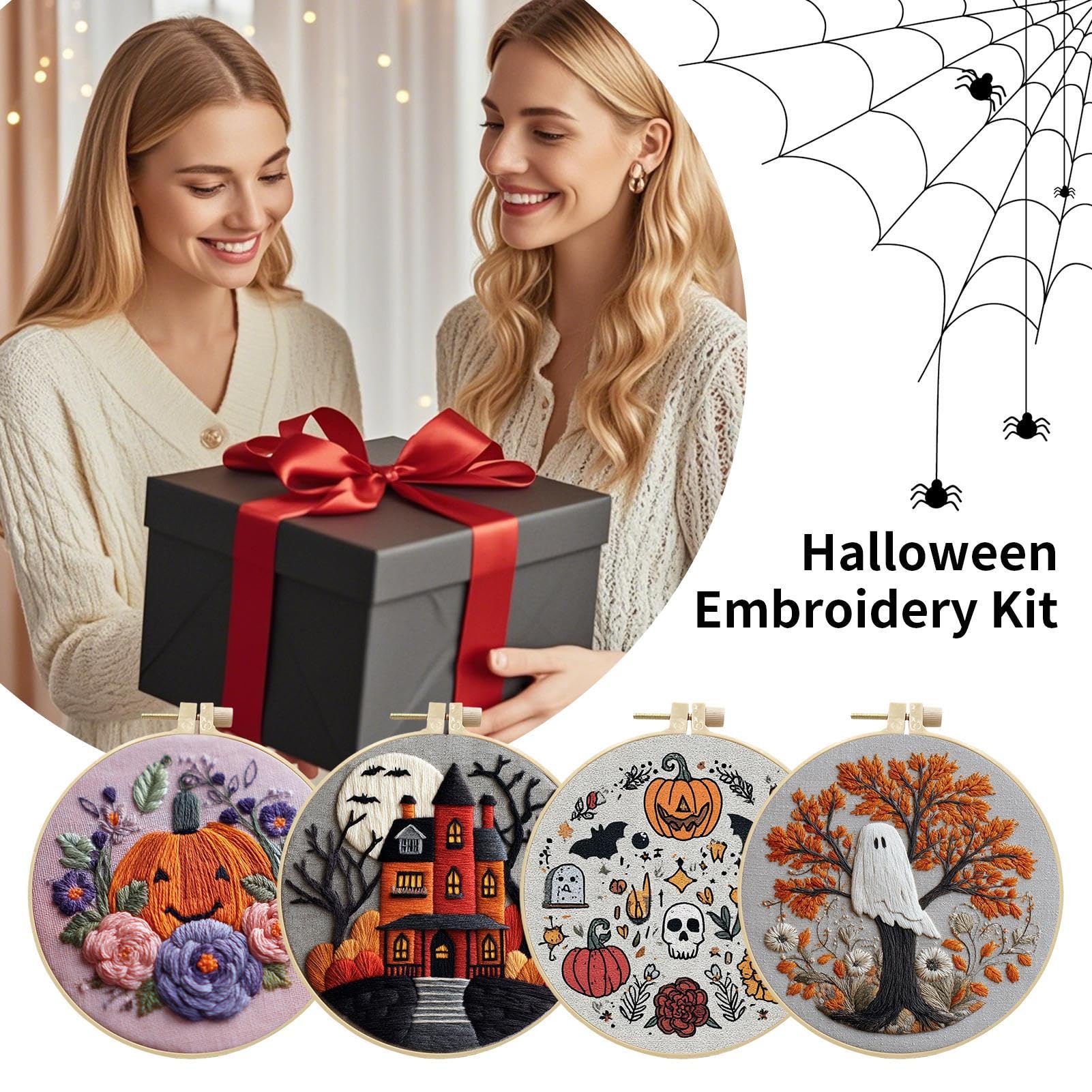 Set da ricamo per Halloween, per principianti, set da ricamo gotico per Halloween, con motivo a castello, set da cucito con istruzioni per la famiglia, figlie, marito, moglie, fidanzate, ragazze