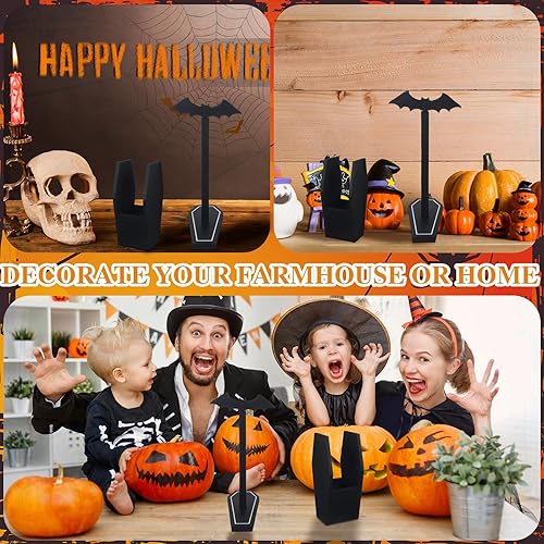 Miniatura 7 de Uiifan 2 piezas de soporte gótico para toallas de papel, soporte para utensilios de ataúd y soporte para toallas de papel de murciélago de madera