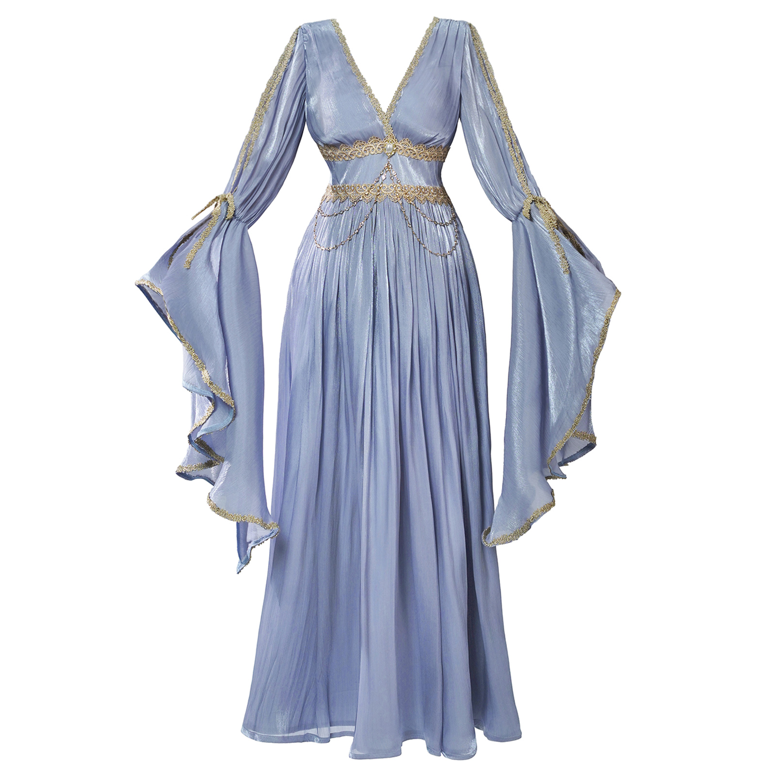 Vibsion Womens Renaissance Renfaire Dress Medieval V-Neck Flared Sleeve Flowy Fairy Dresses Halloween Cosplay Gown S Gray Blue : Clothing, Shoes & Jewelry