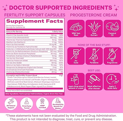 Miniatura 6 de Pink Stork Suplementos de fertilidad para mujeres y crema de progesterona para apoyar la concepción y el equilibrio hormonal, progesterona