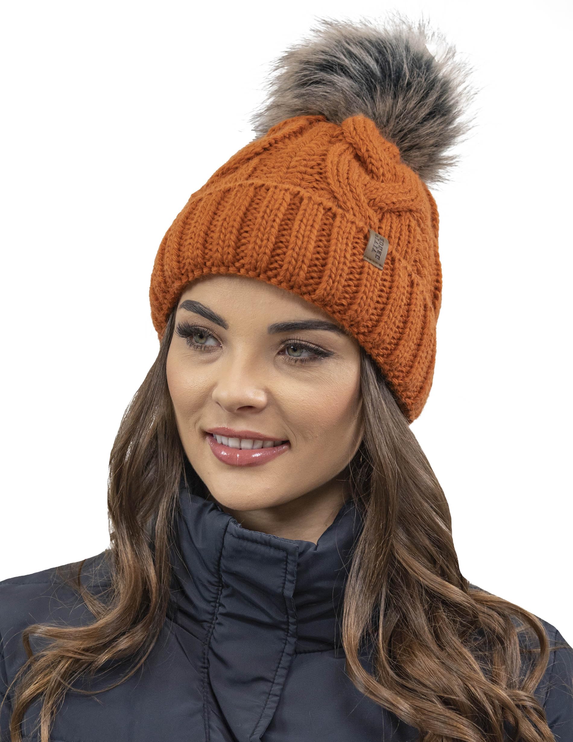 Vivisence Winter Hat with Pom Pom for Women Warm Ideal for Cold Days 7014, Orange,UNI