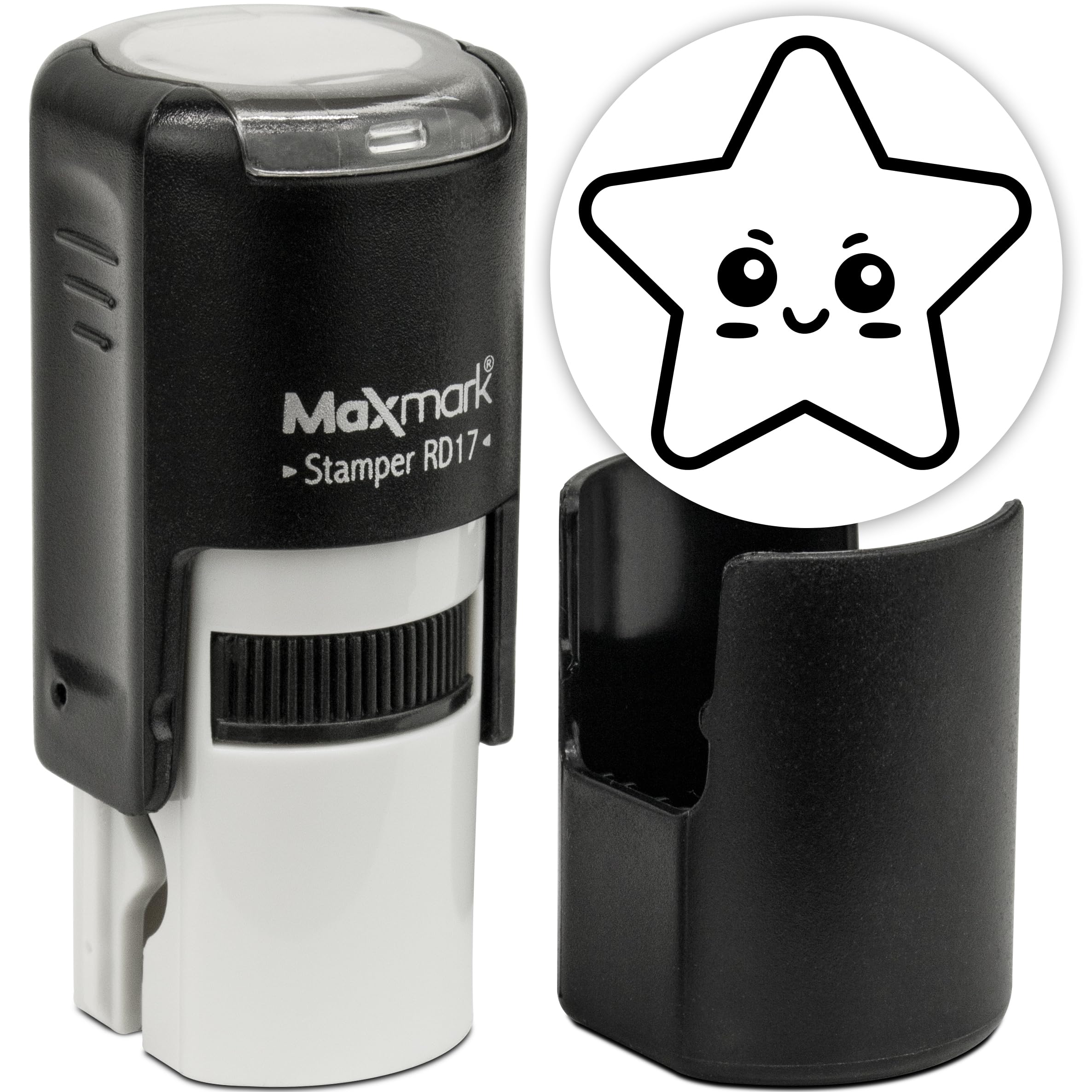 MaxMark Round Self Inking Emoji Stamp - Star 2 - Black Ink