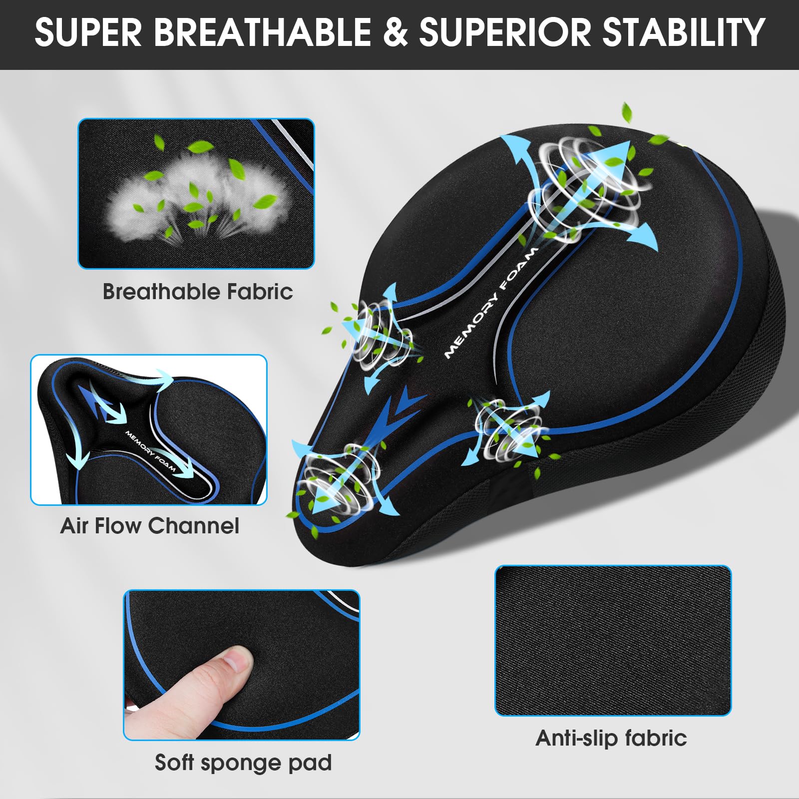 Coprisedile imbottito in memory foam, morbido cuscino per bici da uomo e donna, comodo accessorio per bici, ciclismo all'aperto e al chiuso (blu)
