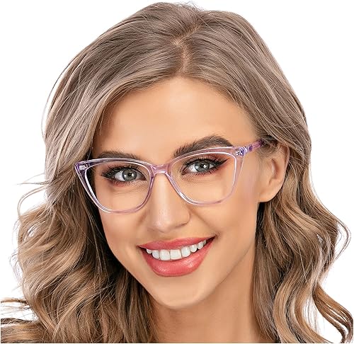 Miniatura 10 de AQWANO Gafas de lectura de gran tamaño con bloque de luz azul para mujer, elegante ojo de gato, para lectores de computadora, diseño antirreflejo,