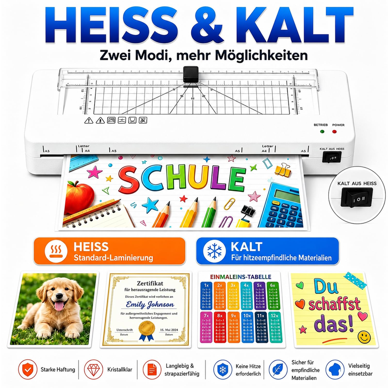 Laminiergerät, Laminiergerät A3 Laminiermaschinen mit Eingebauter Papierschneider und Laminierfolien A3 A4 A5 A6 für den Heimgebrauch Büro Schule Fotos