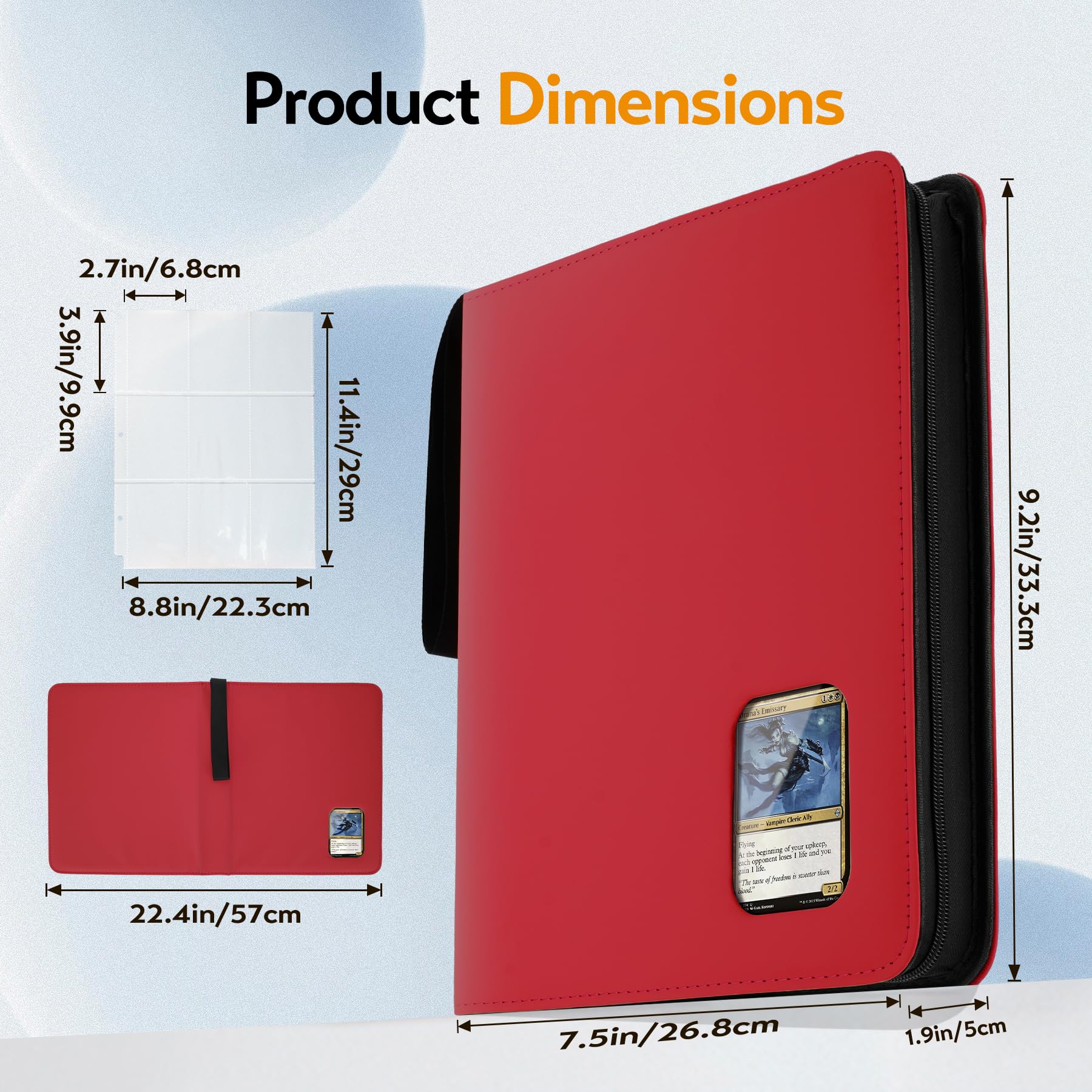 Card Binder 9 Pocket, Trading Card Binder with Clear Window Design, 720 Double Sided Pocket PU Collection Binder, Card Albums for MTG, TCG, and Sports Cards(Red)