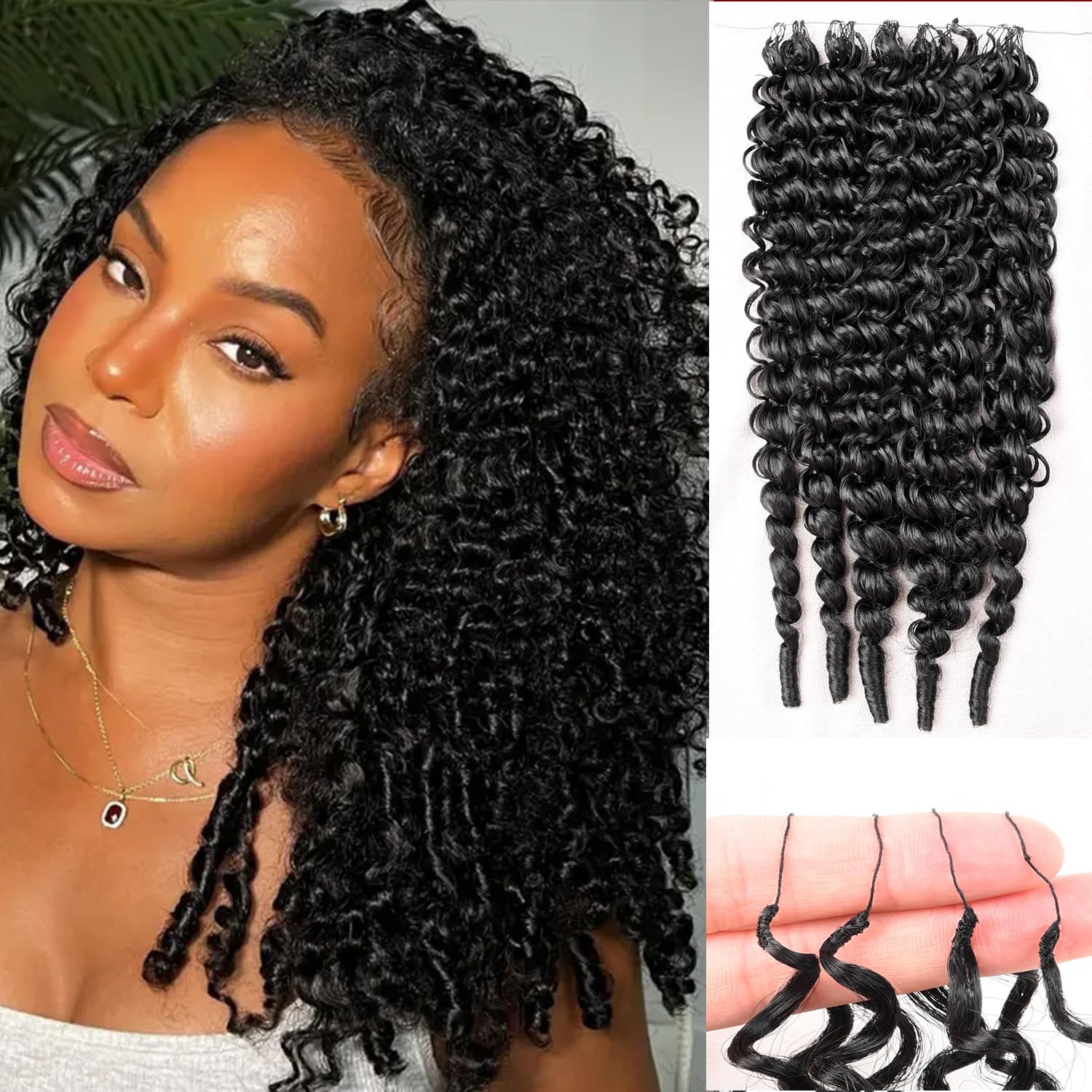 50 ciocche di capelli ricci birmani all'uncinetto, 35,5 cm, con piume, pre-loop, per donne nere, 70 g, invisibili, senza nodi