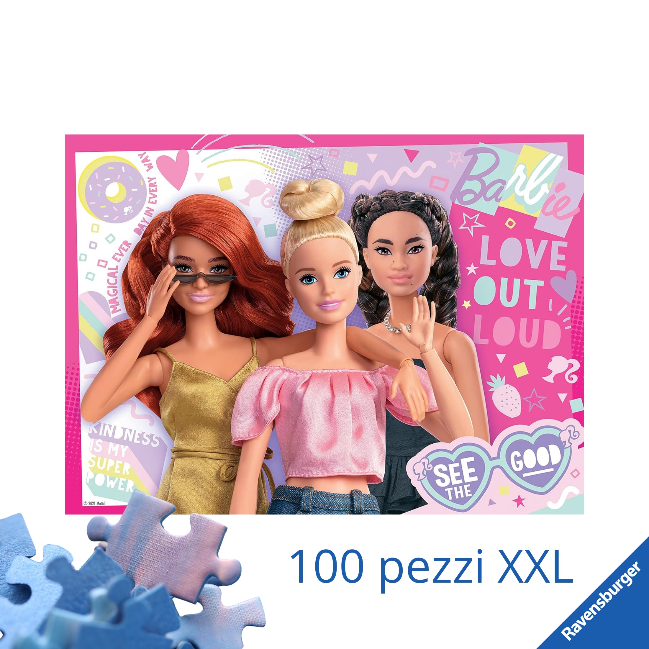 Ravensburger Puzzle Barbie 4 In 1 Per Bambini 5+ Anni - 4 Puzzle Da 100 Pezzi Ciascuno, Formato 36x26 Cm, Soft-Click, Cartone Riciclato