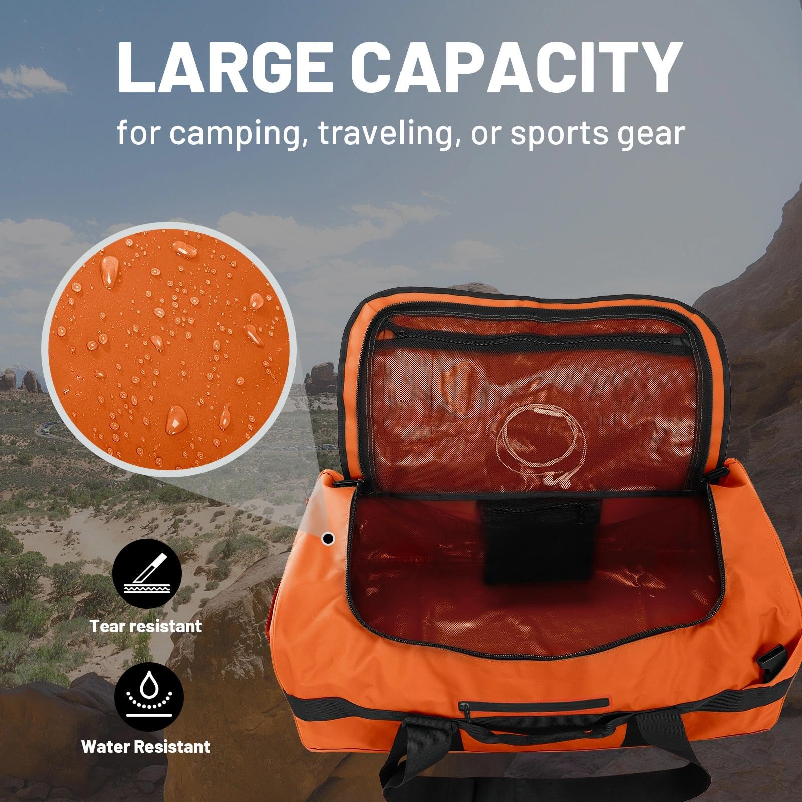 MIER - Bolsa de deporte para hombre resistente al agua grande mochila convertible con correas de mochila y compartimento para zapatos para gimnasio, viajes, 40 l/60 l/90 l, naranja, 60 L, deporte