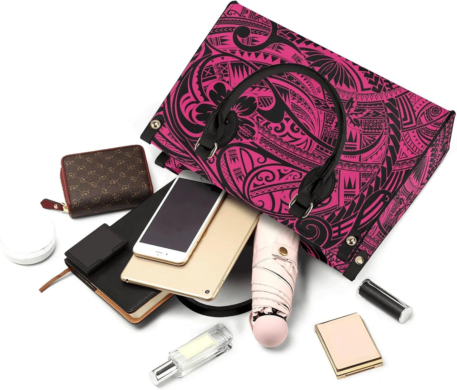 Polynesian Custom Handbag, A Two-Piece Set Of Women'S Single-Shoulder Bag And Wallet Samoan Tribal Pattern Design