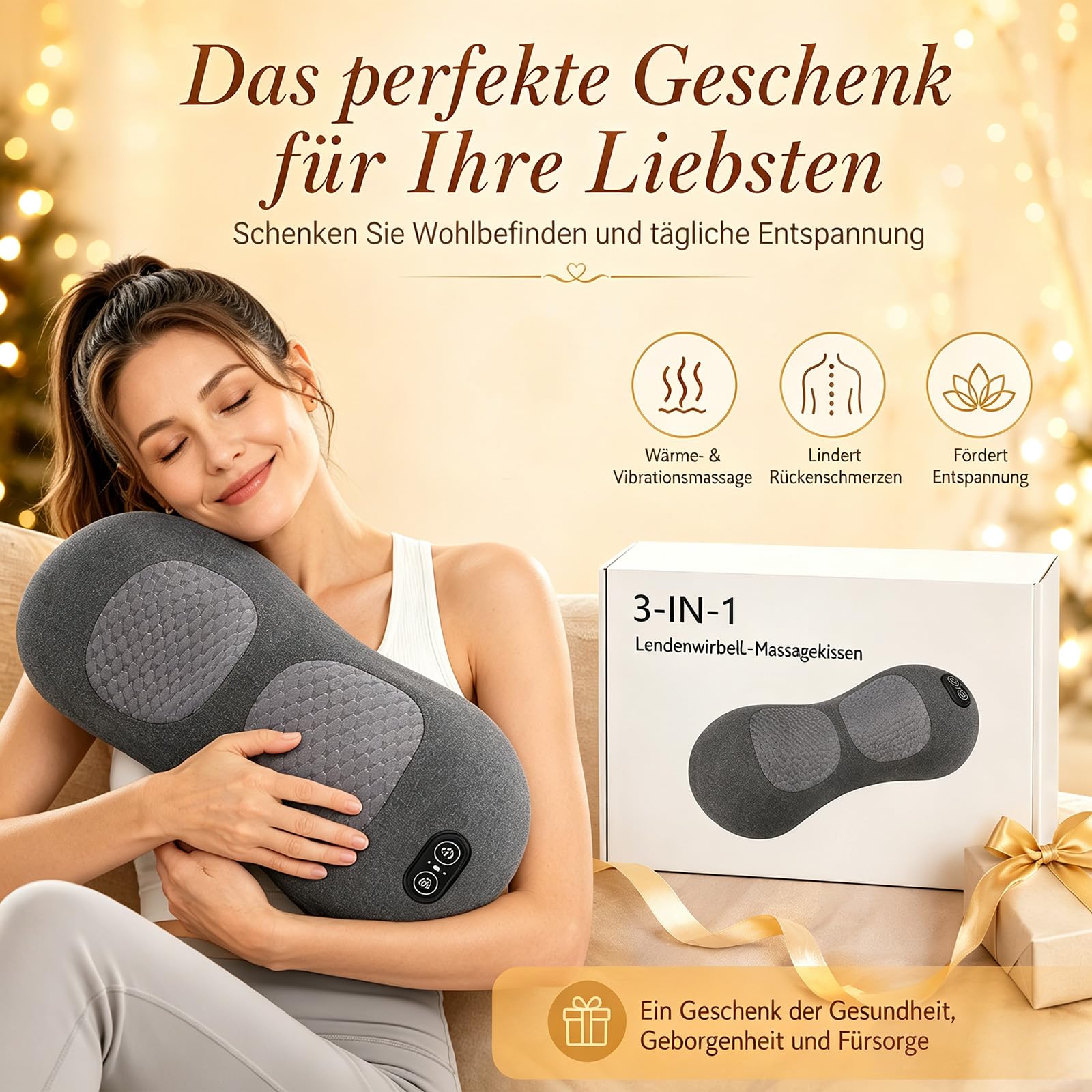 3 In 1 Rückenmassagegerät, Rücken Massage Gerät, Kissen Massagekissen | Massagegerät mit Wärme, Kissen Back Massager mit Intelligentem Steuerschalter, Massage Pad For Nacken, Schultern und Rücken