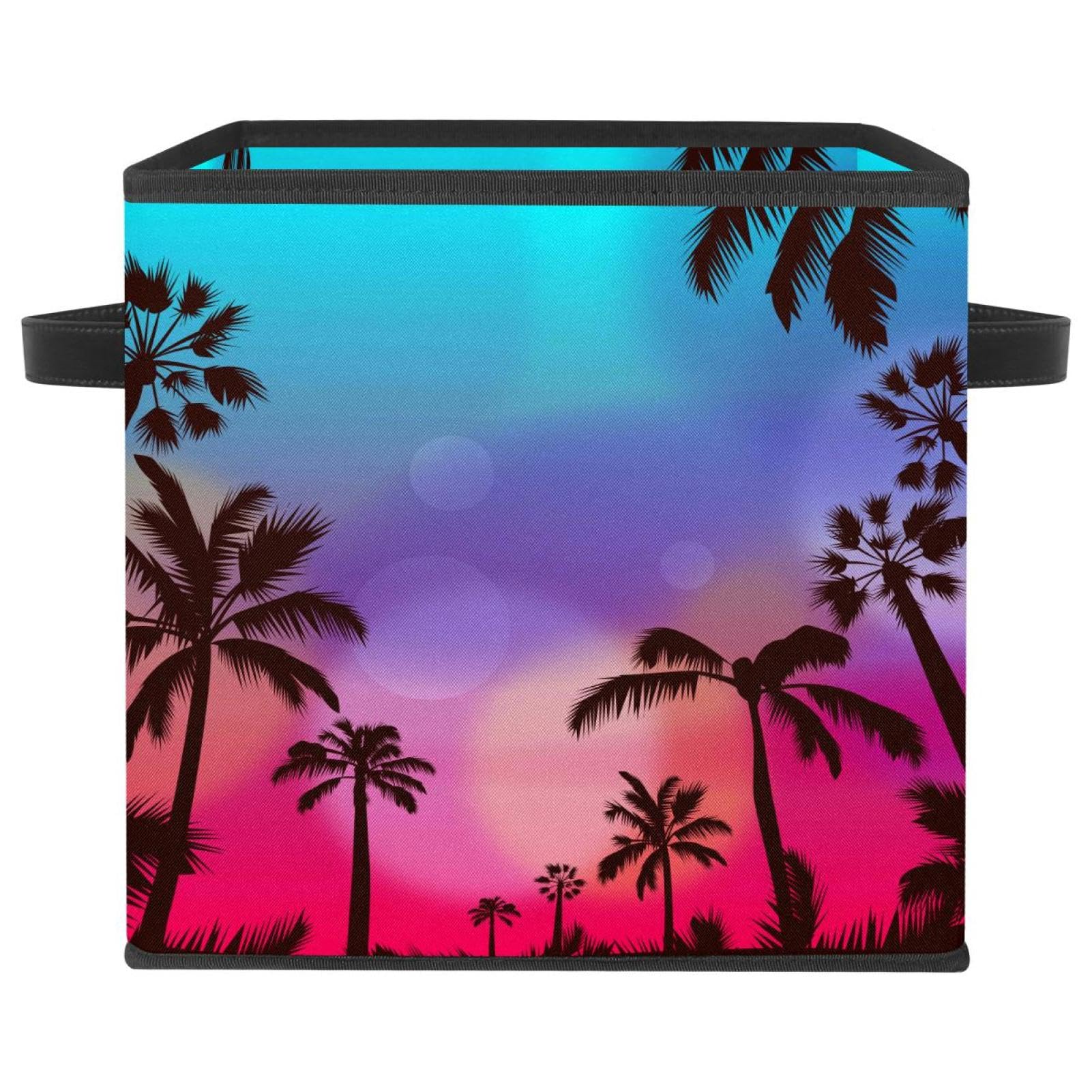 Boîte de rangement pliable cube Palm Summer avec poignées en tissu pour vêtements