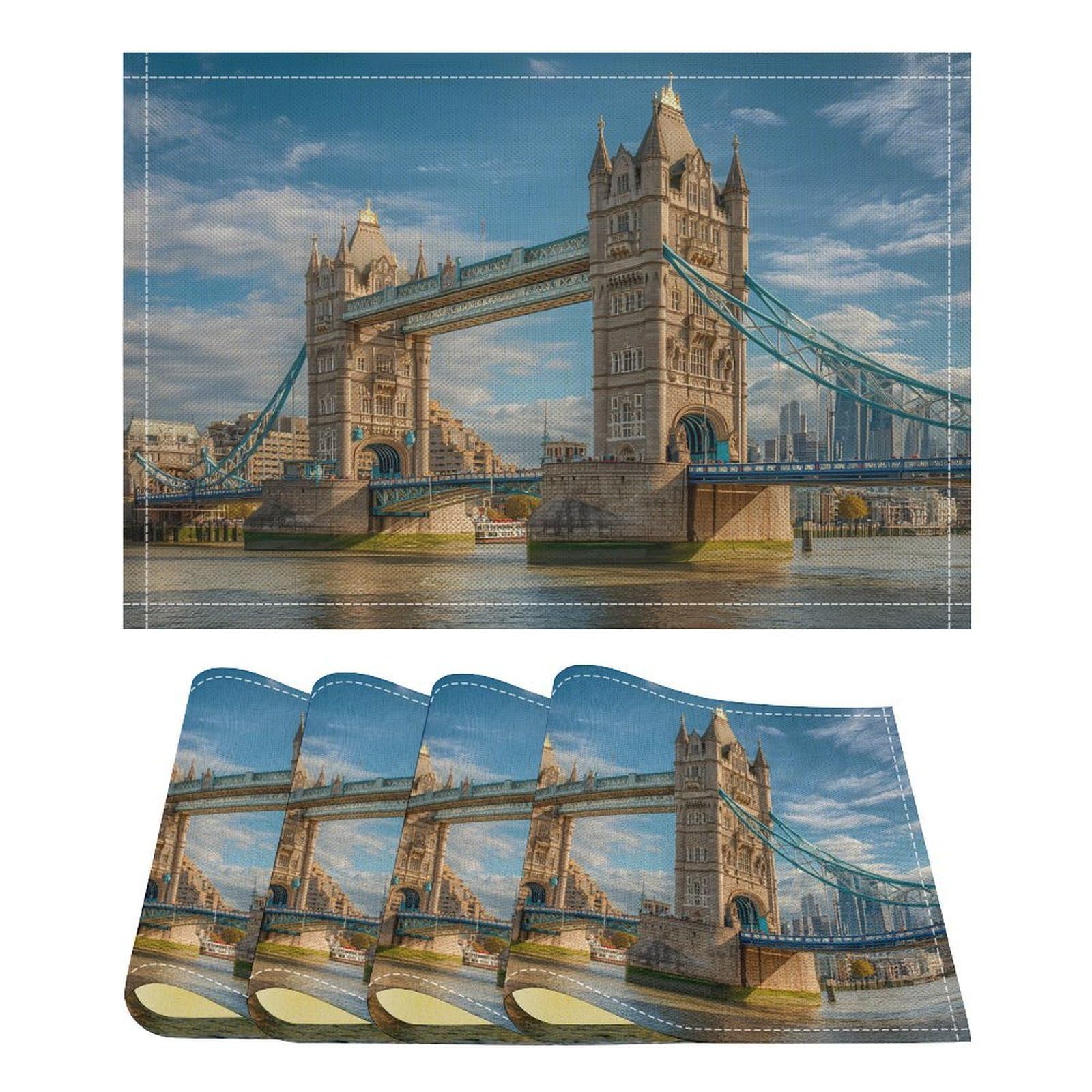 Tower Bridge in London England Funny Linen Placemats Heat Resistant Table Mats for Dining Kitchen 18 X 12 Inch