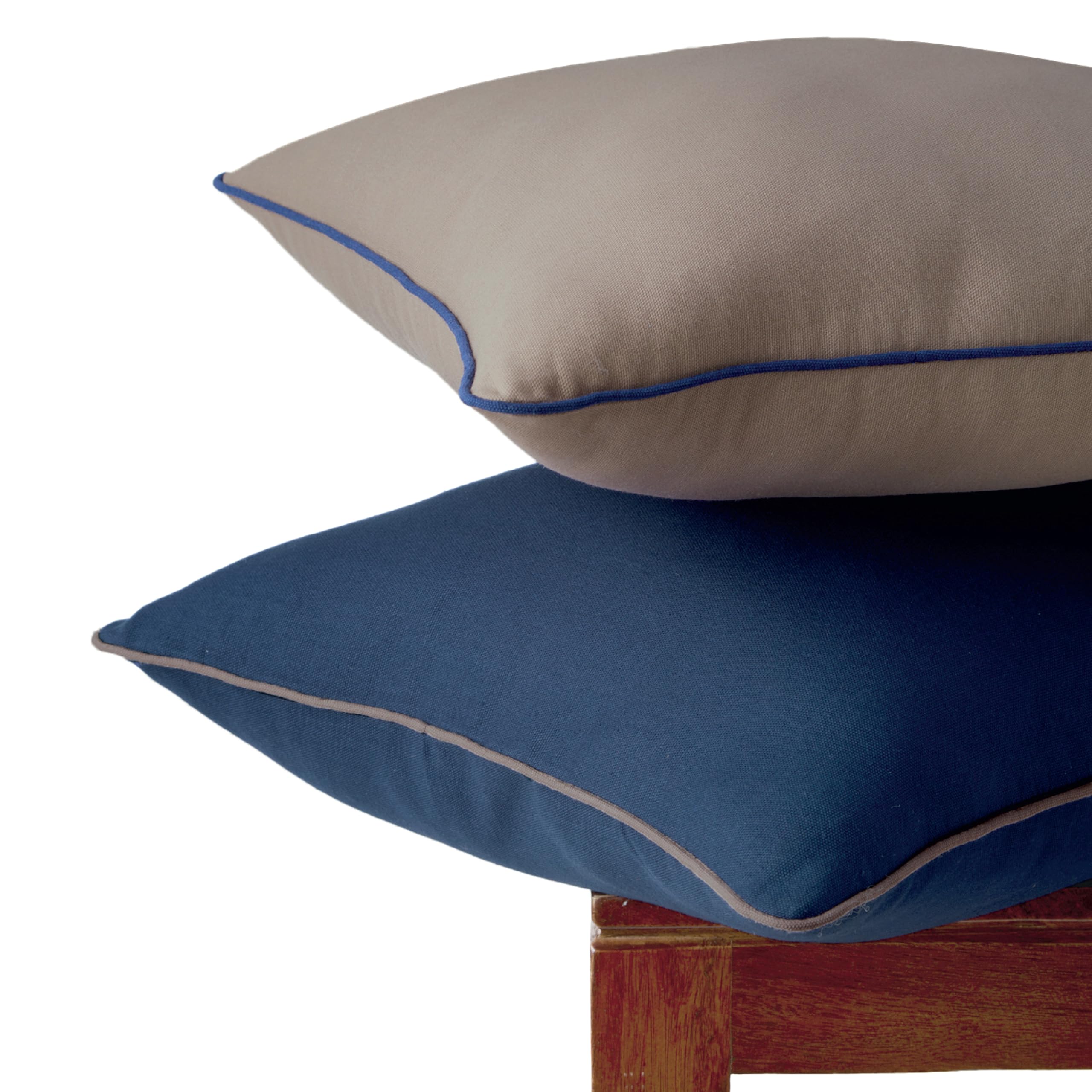Encasa Homes Cushion Covers with Piping Set of 02 | Double Sided Plain Throw Pillow Covers | Navy+Beige | 40x40 cm (16"x16") | Only Covers (B0B97FRMBL) Amazon Price History, Amazon Price Tracker