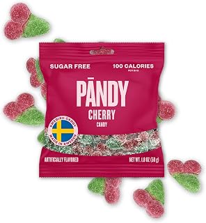Pandy Swedish Candy Sugar Free Candy Sour Cherry Flavour 14 Bags- Swedish Candy Mix - Diet Candy Keto Gummy Low Calories Snacks - Healthy Sweets 14 x 1.8oz