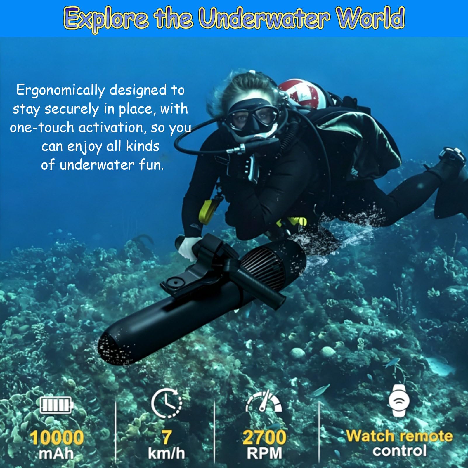 Set di Propulsori Subacquei, Propulsori per Immersioni E Nuoto, Scooter Subacqueo da 500 W/700 W, Attrezzatura Subacquea con Motore Brushless, per Piscina E Mare 500W10000mAh