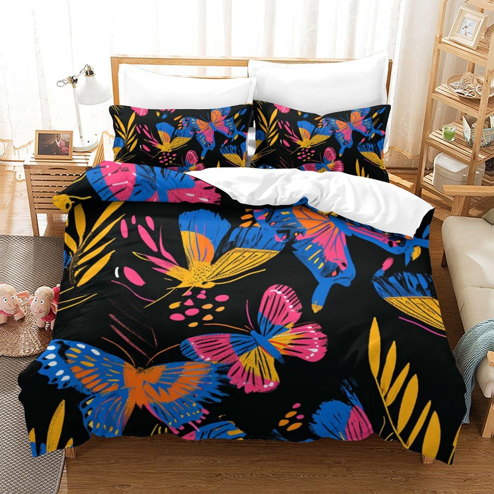 Housse de couette papillon 3D douce et facile d'entretien pour grand lit