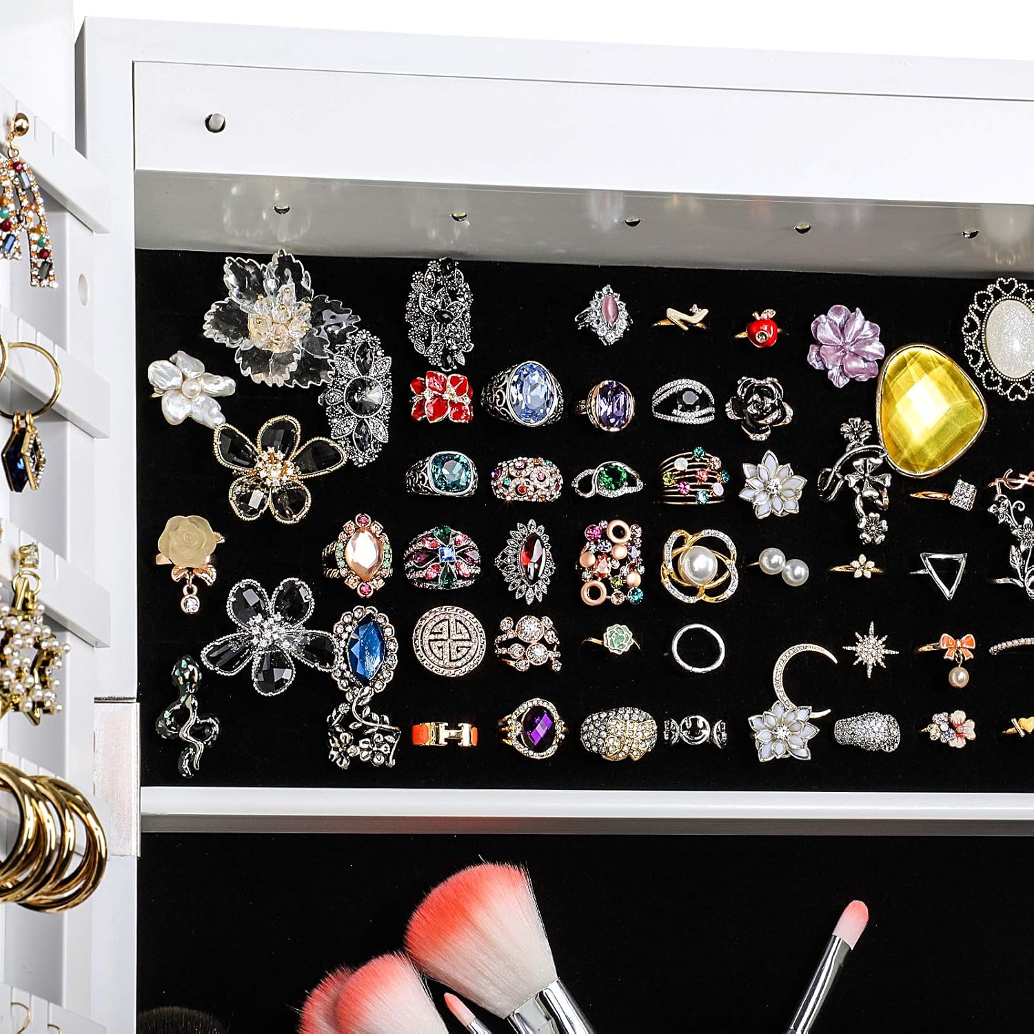 TWING Jewelry Cabinet Armoire Free Standing 6 LED Jewelry Armoire With Full Mirror, Jewelry Organizer, Mirrored Jewelry Cabinet, White : Clothing, Shoes & Jewelry