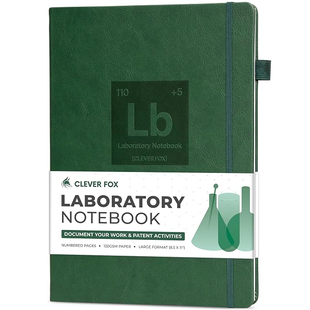 Clever Fox Clever Fox Laboratory Notebook, Lab Notebook, Chemistry Research Dark Green