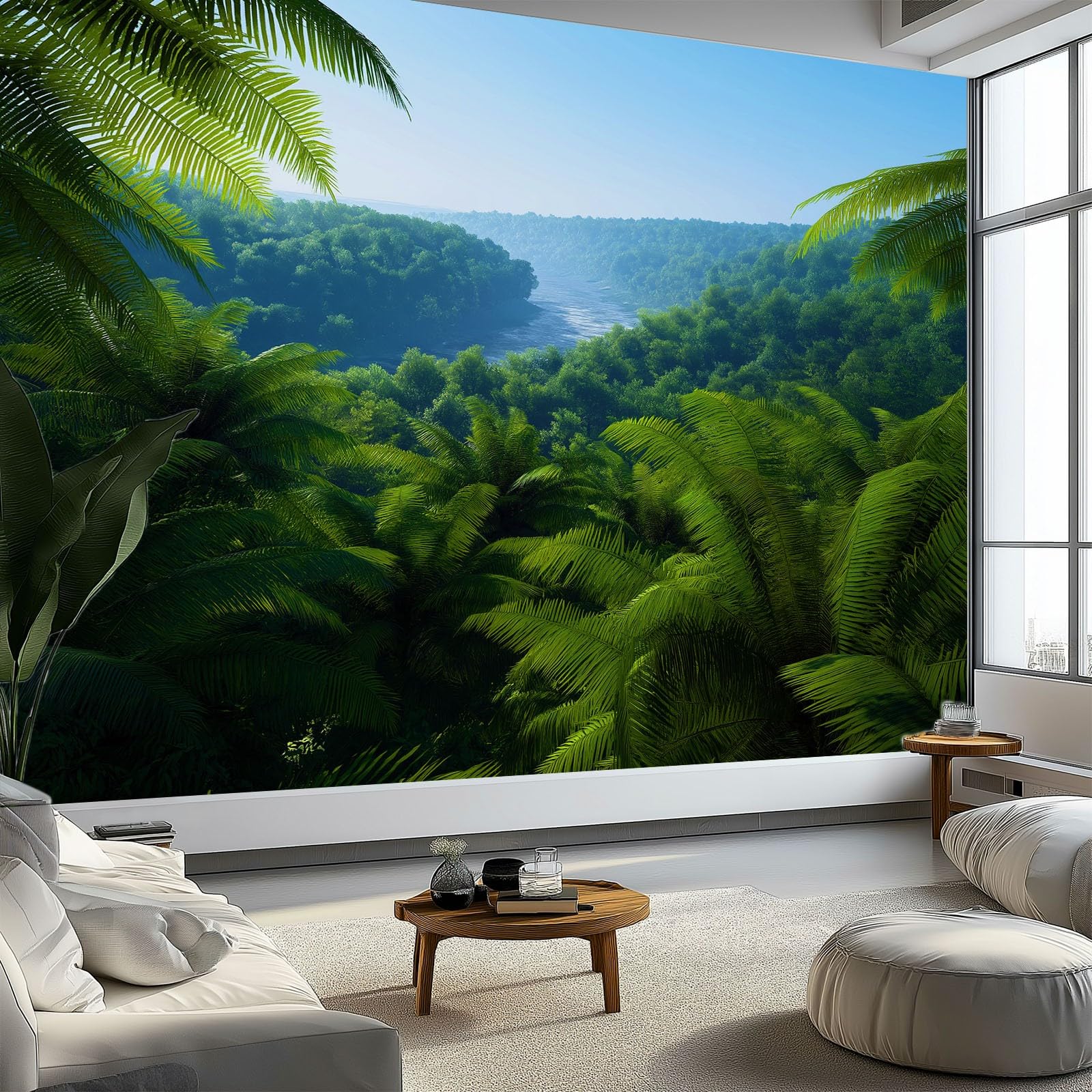 Tapeta z włókniny 250 x 175 cm (szer. x wys.), zielona fototapeta - surrealizm tropikalne rośliny natura dekoracja ścienna z dekoracyjnymi malowidłami ściennymi