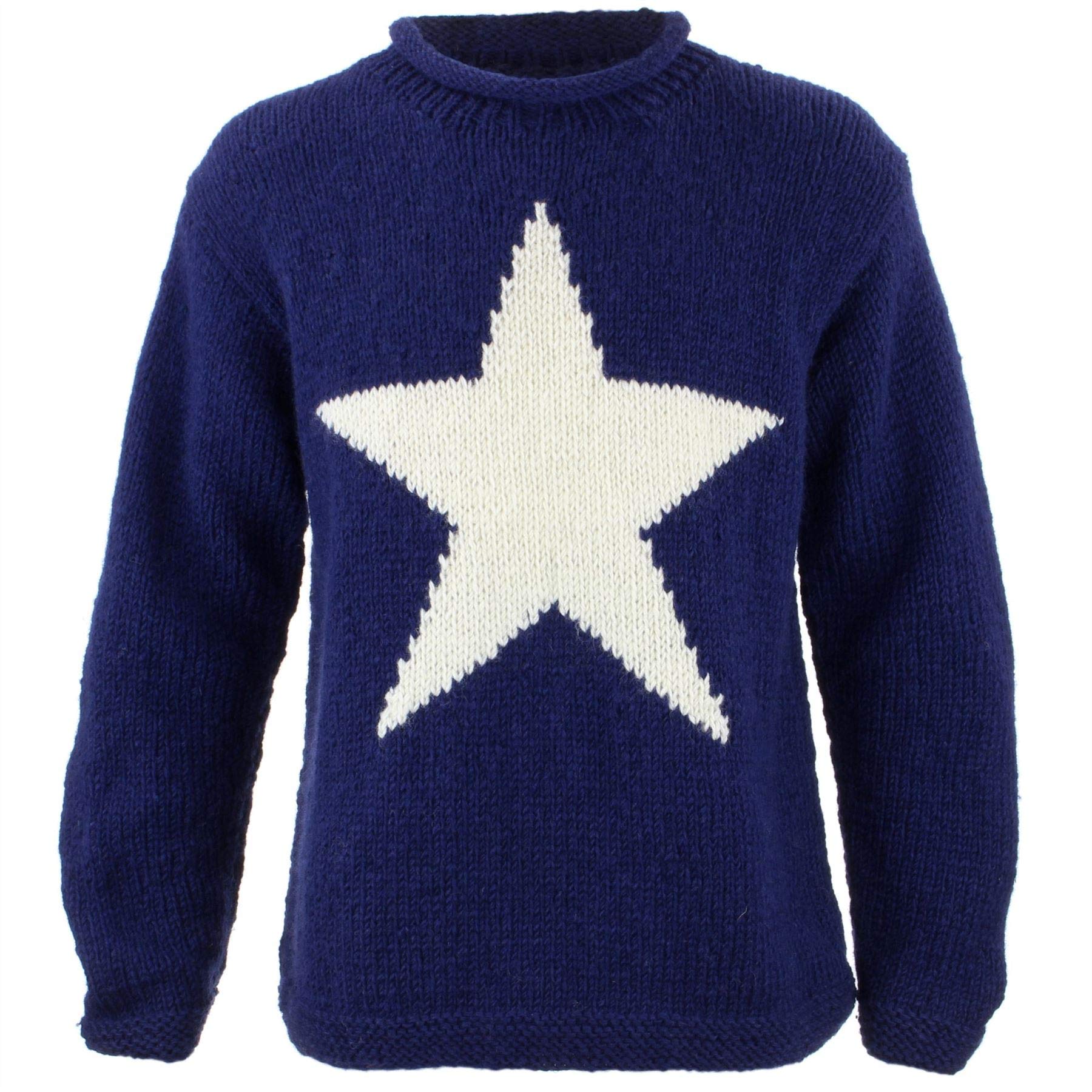LOUDelephant Chunky Wool Knit Star Jumper - Navy & Cream (3X-Large)