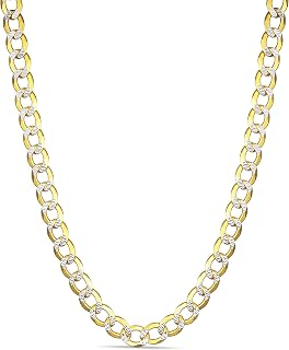 18K Gold Over Solid 925 Sterling Silver Two Tone Diamond Cut Cuban Chain-3mm, 4mm. 4.5mm, 5mm, 7mm, 8mm, 9mm- For Men and Women- Made in Italy
