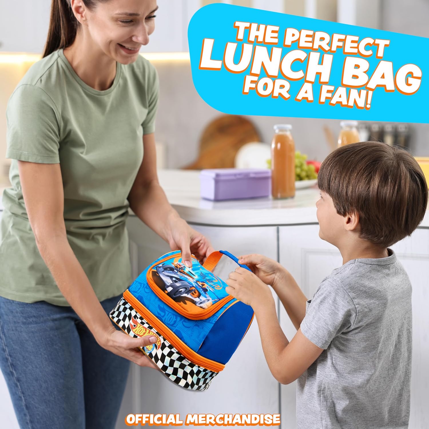 Get Trend Hot Wheels Insulated Lunch Box with Two Compartments for Kids Teens Work Travel Picnic Beach Cooler Sack (Blue Hot Wheels) - Image 3