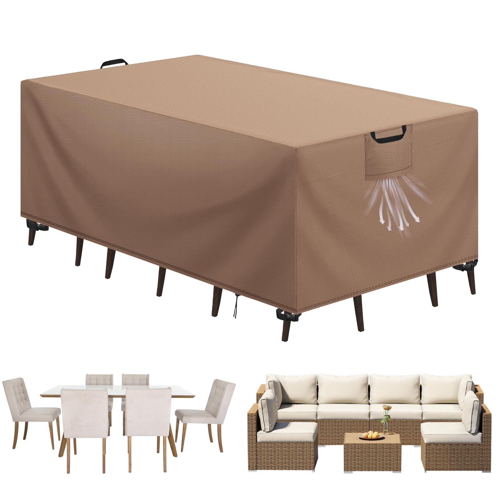 Aujink Cover Garden Furniture Winterproof Waterproof Protective Cover Garden Furniture 420D Oxford Anti-UV Tarpaulin for Garden Tables Patio Furniture Rain Protection and Dustproof Cover Khaki 210 x