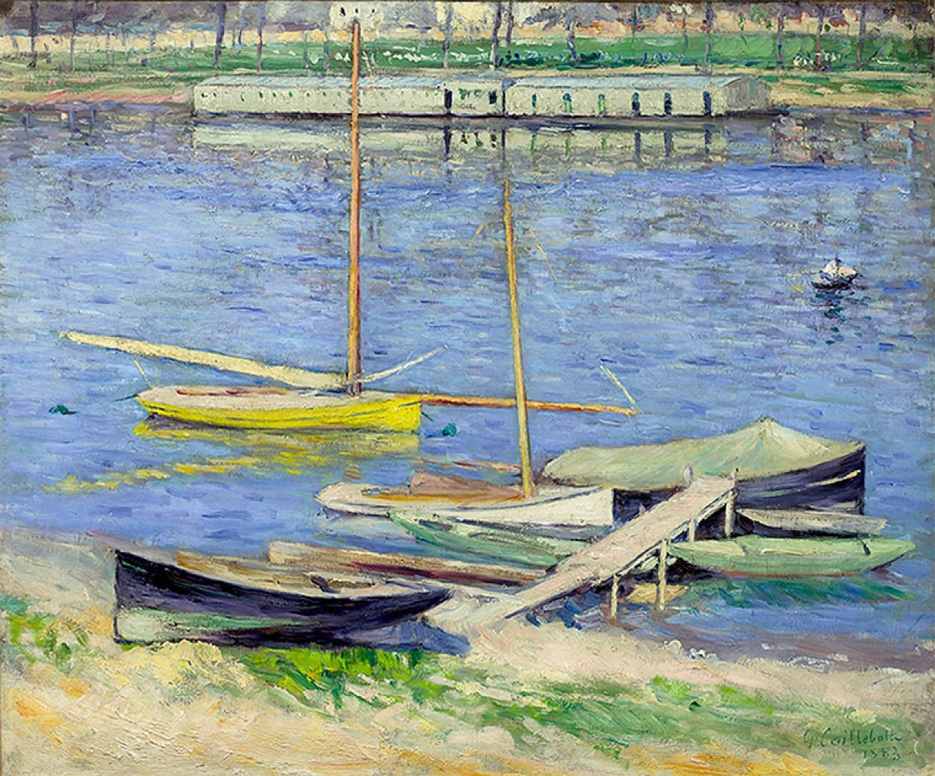 SERENDIPITP Retro Picture Poster Wall Art Pictures Painting Sailboats at Moorings on the Seine in Argenteuil Berhaut by Gustave Caillebotte Wall Art Canvas Print for Wall Decor 60x90cm
