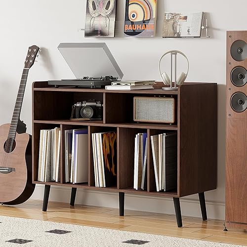 Miniatura 9 de ChooChoo Soporte para tocadiscos, soporte para tocadiscos con almacenamiento de vinilo, gabinete para tocadiscos de hasta 350 álbumes, organizador