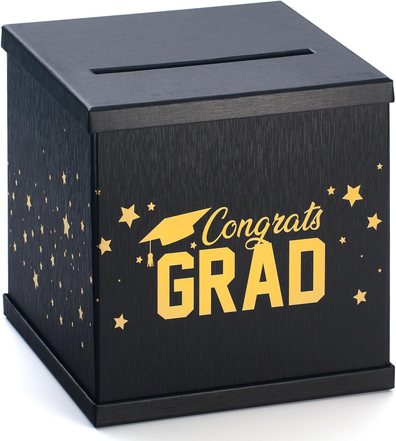 Black & Gold Graduation Card Box, Large 10”x10” Black Congrats Grad Gift Card Box Holder, Grad Party Favors, Envelope Money Basket, College Graduation Decorations 2026, Party Decor, Table Centerpiece