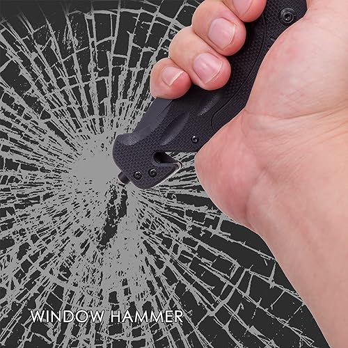 Miniatura 4 de WONGSAM Cuchillo táctico de bolsillo plegable con cortador de cinturón de seguridad, rompedor de vidrio y clip para cinturón para emergencia,