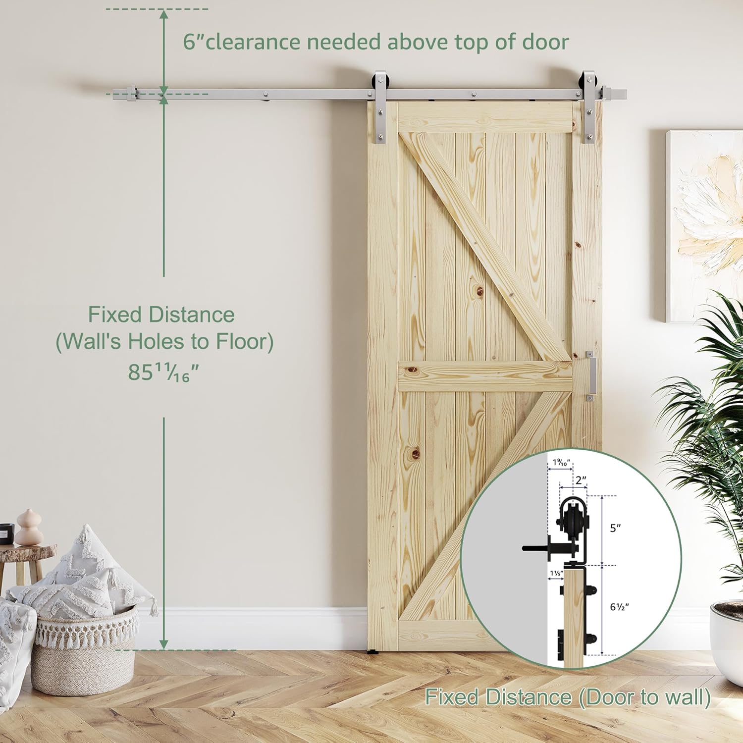 24 x 84 in Solid Wood Paneled Sliding Barn Door with Brushed Nickel Hardware Kit