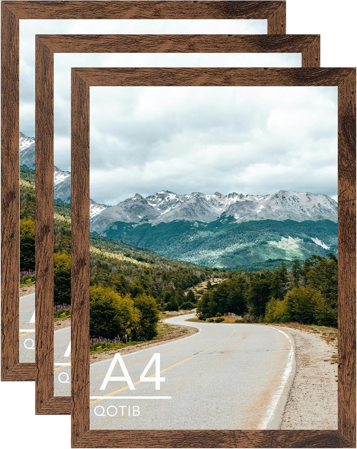 A4 Picture Frame 8.3x11.7 inch for Wall Hanging or Tabletop, Wood 8.3 x 11.7 Frame Photo Frame for Wall Horizontally or Vertically, Deep Brown, 3 Pack 3 A4, 8.3x11.7 inch