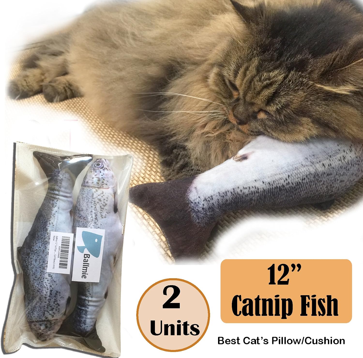 BALLMIE 12" Cat Toys Catnip Fish (2 Units) Cat Catnip Toys, Cat Cushion, Cat Pillow (2 Units)