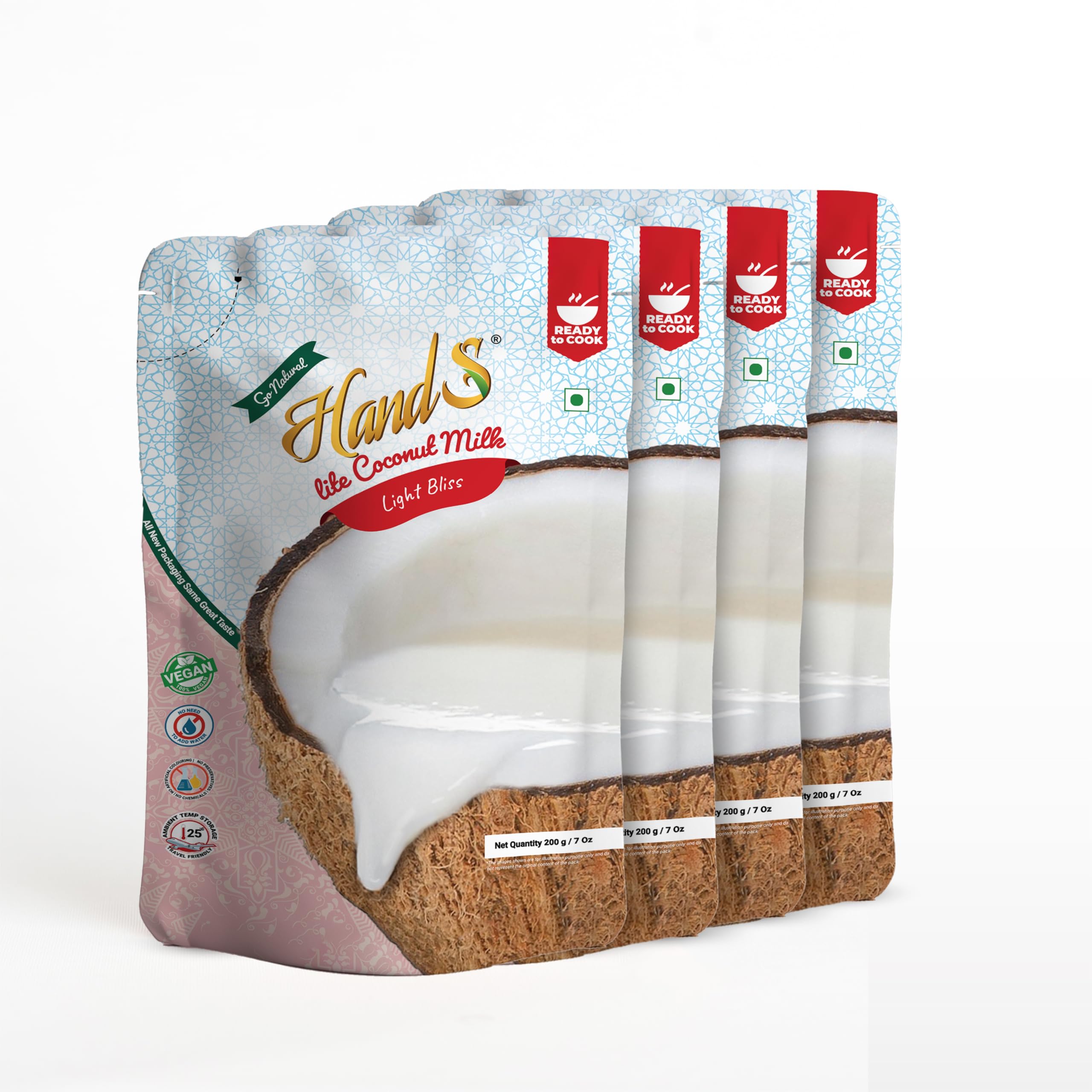 HandS Organic Lite Coconut Milk 12% Fat | Plant-Based, Dairy-Free & Vegan | Keto Friendly | No Preservatives I deal for Cooking, Smoothies & Baking - 200ml x Pack of 4