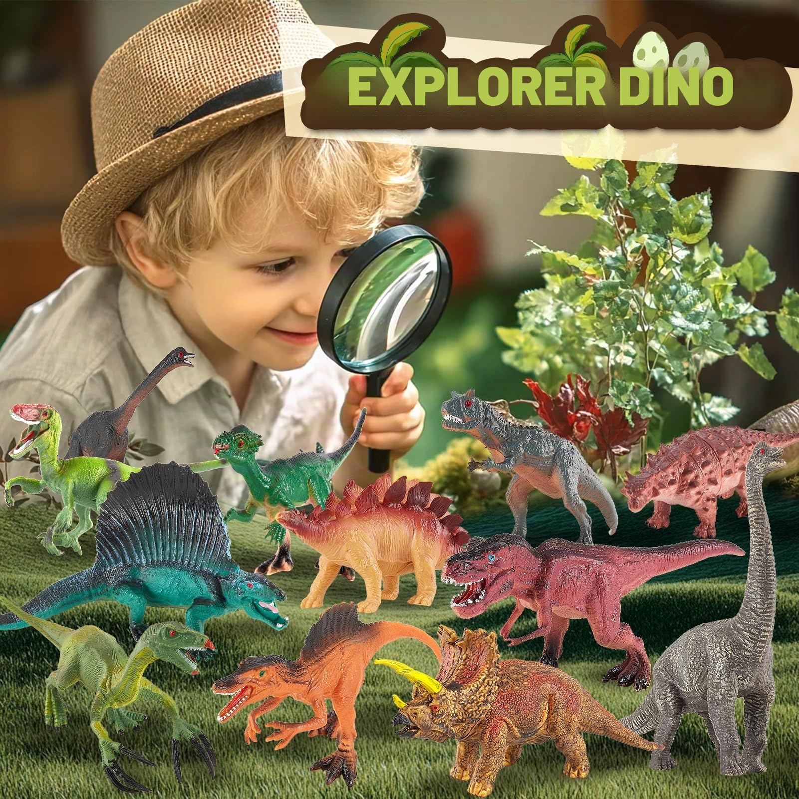 TOEY PLAY Grandes Dinosaure Jouet Enfants, 12PCS Réaliste Figurine Dinosaure, Ensemble Dino avec Tyrannosaure Rex, Triceratops, Jouet Éducatifs pour Garçons Filles 3 4 5 6 Ans