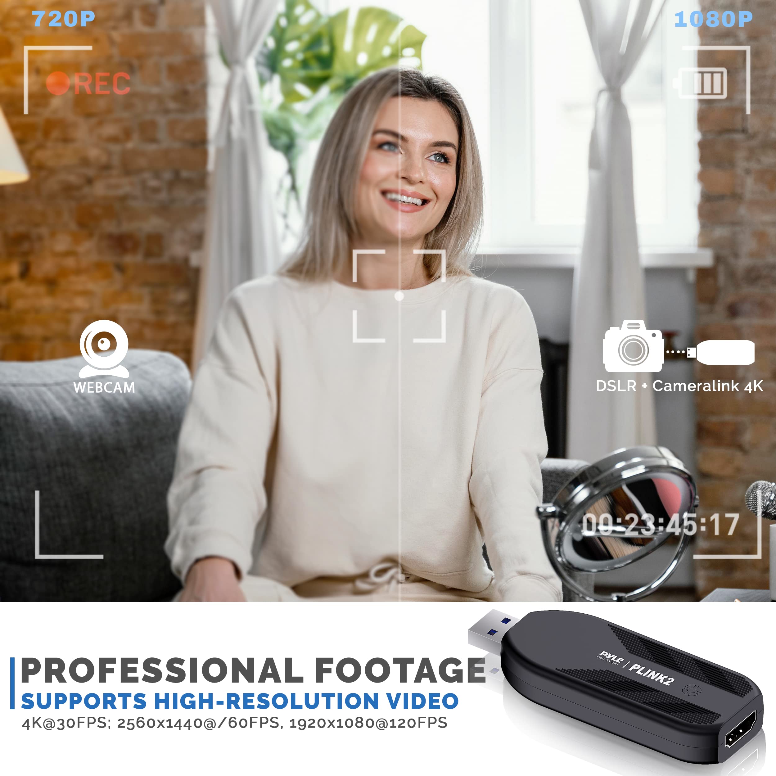 Pyle Tarjeta de captura de video HDMI Link 4K USB 3.1 GEN1 HDMI a USB grabación de audio y video DSLR cámara de acción, grabación directamente en la computadora para transmisión de juegos, conferencia