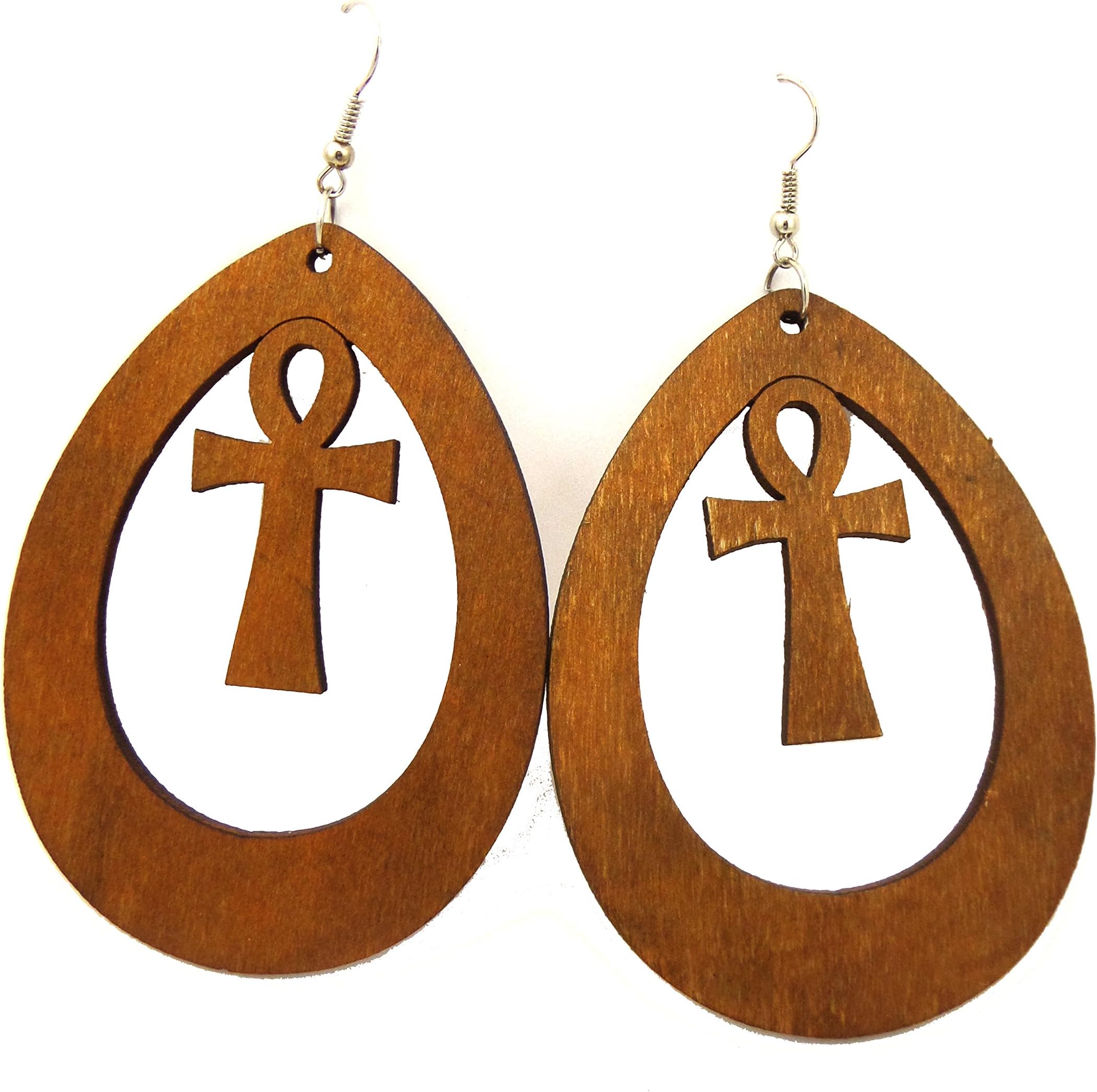 Ankh Wooden Earrings - Ancient Symbol of Life Earrings - Egyptian Cross Earrings - Ankh Cross