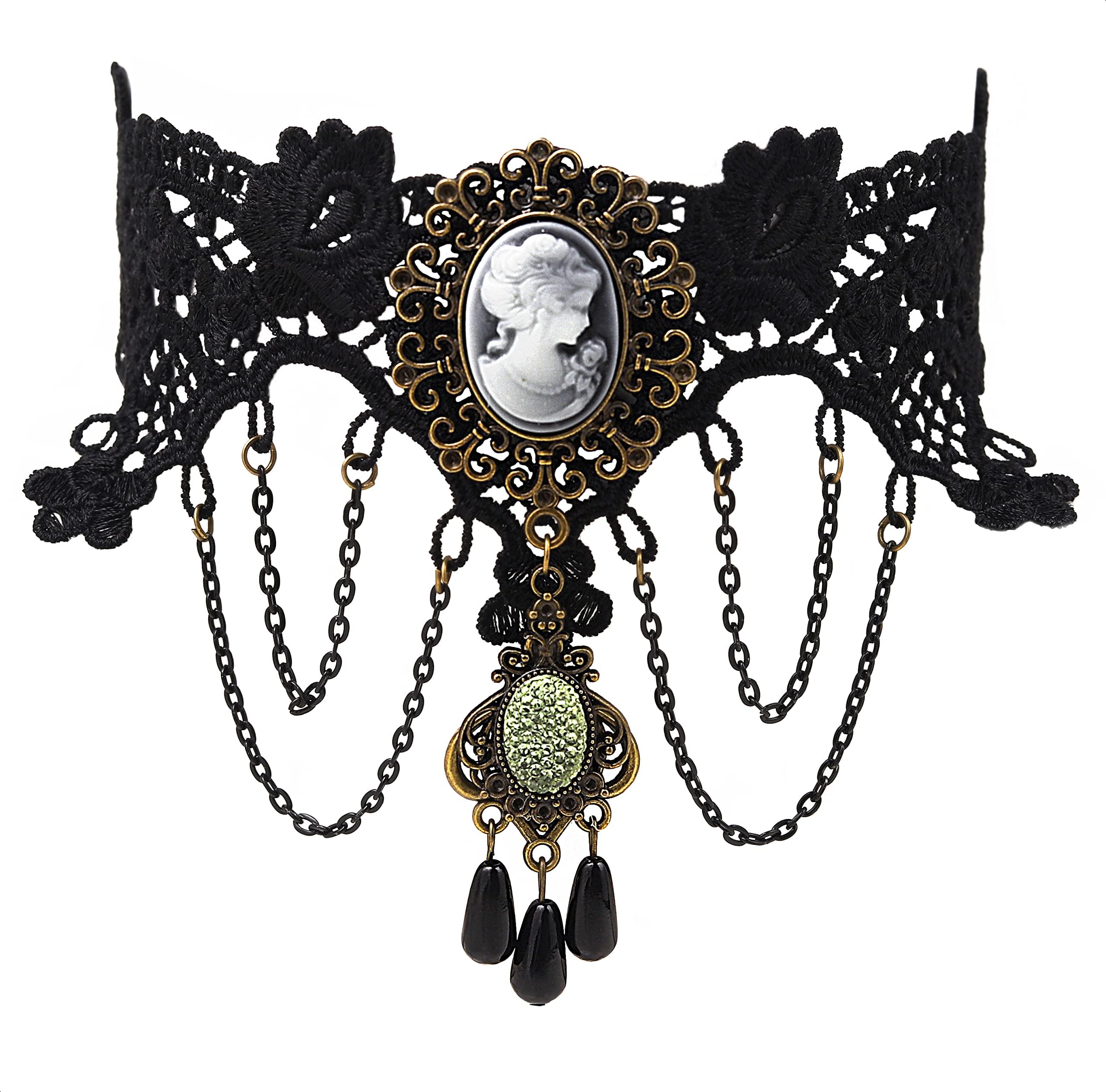 Gothic Vintage Victorian Choker Necklace, Cameo Choker Necklace, Black Velvet Choker, Goth Vintage Jewelry Gift for Women, Christmas Gift for Girls, Mother, Friends