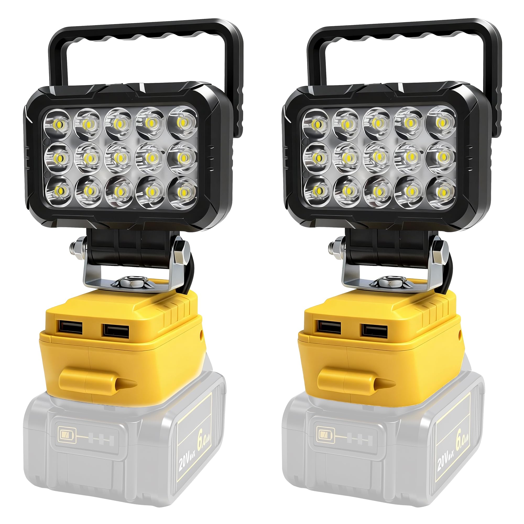 2pcs Cordless Work Light Compatible with DEWALT 20V Battery.58W 4800LM Wide Beam Flood Light with Two USB Charging Port Flashlight for Emergency,Workshop,Garage.(No Battery)