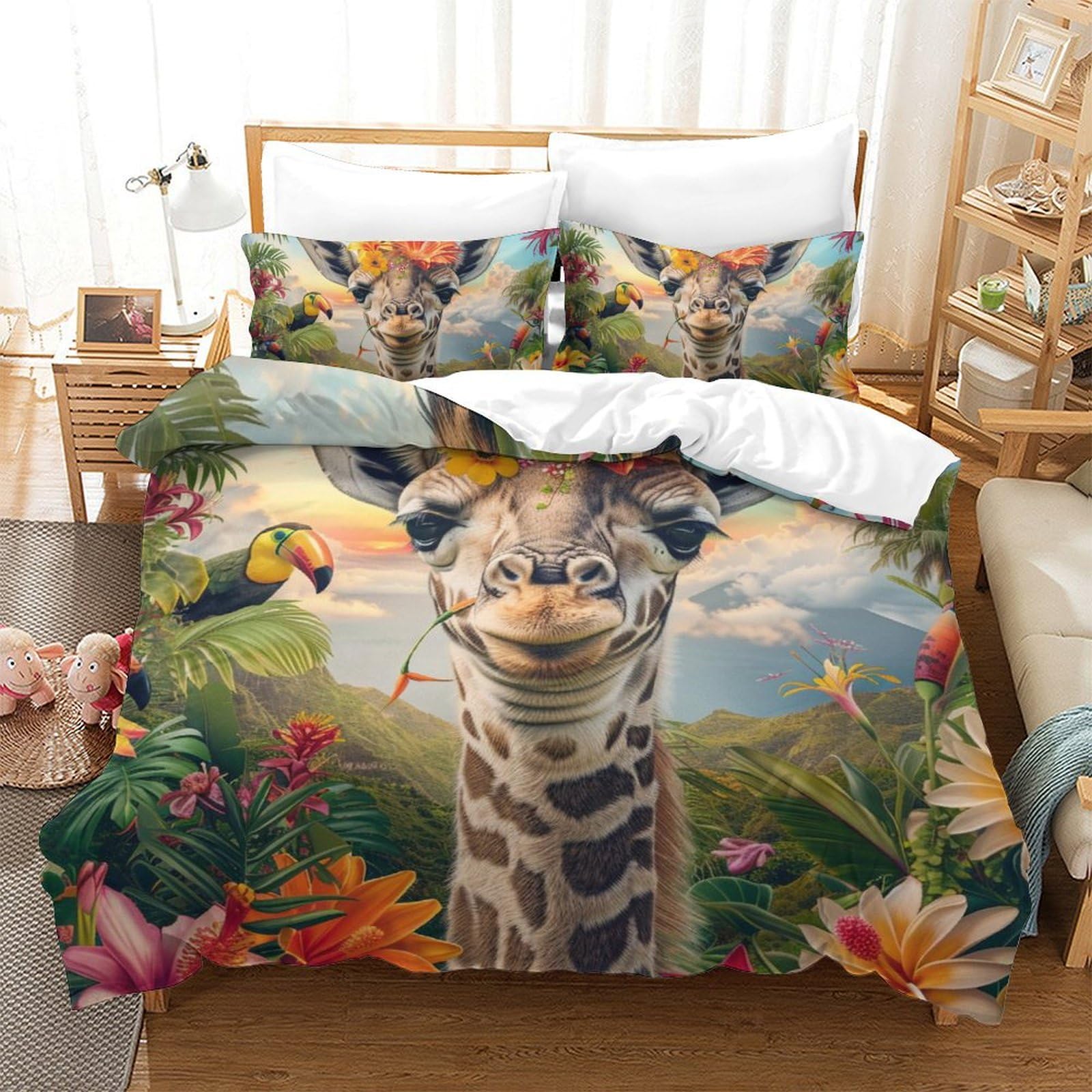 Housse de couette girafe 3D literie microfibre douce finis les lits froissés