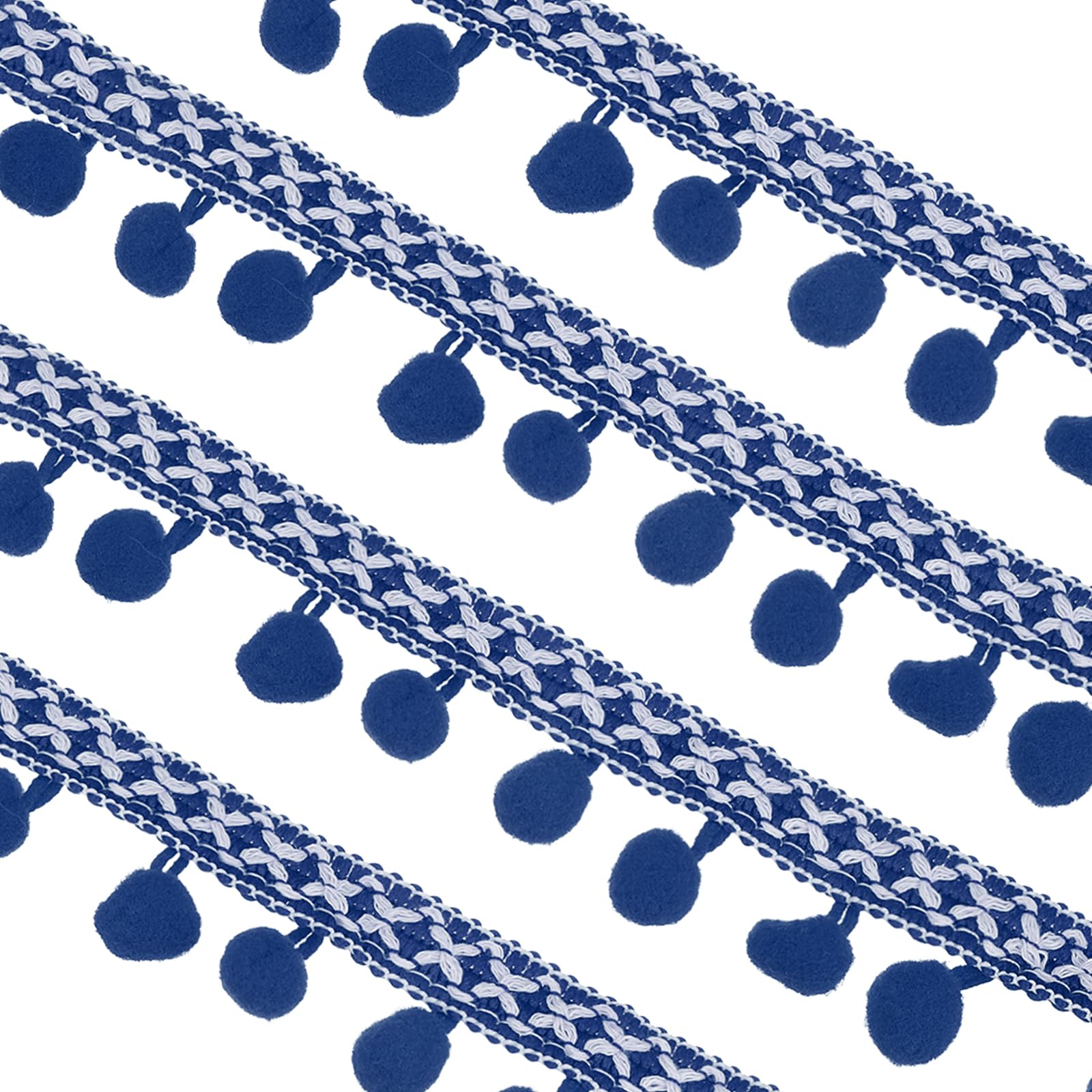 sourcing map Embroidered Pompoms Trim Ribbon, 20Yards Polyester Pom Pom Trim Fringe, Woven Embroidery for DIY Sewing Crafts Clothing Decoration, Denim Blue
