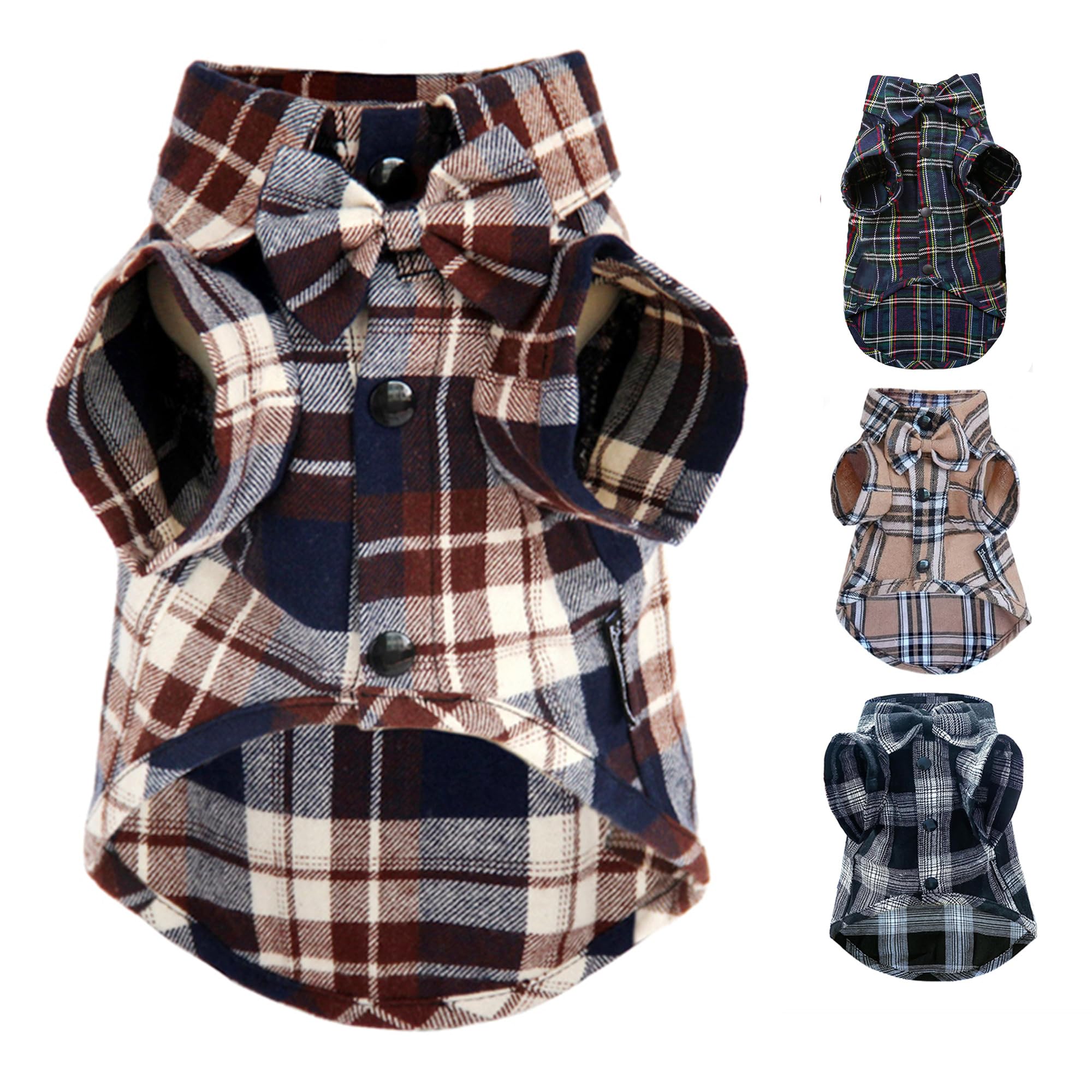 Pet Shirt Clothes for Dogs and Cats, Puppy Plaid Cotton Polo Shirts Adorable Casual Pet Apparel T Shirts (Brown&Blue, X-Small) โ image 1